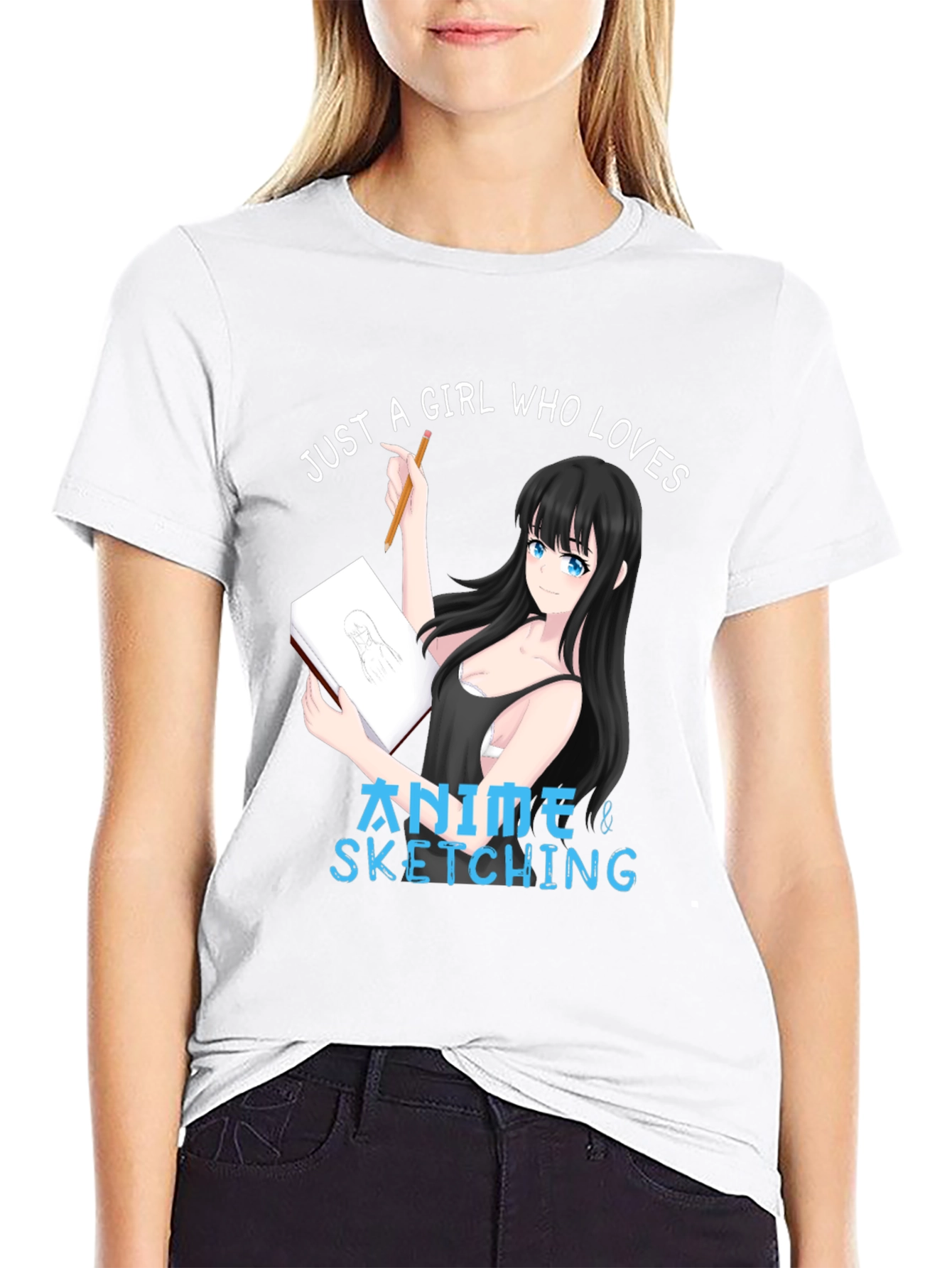 Black Anime & Sketching Girl's T-Shirt view 9