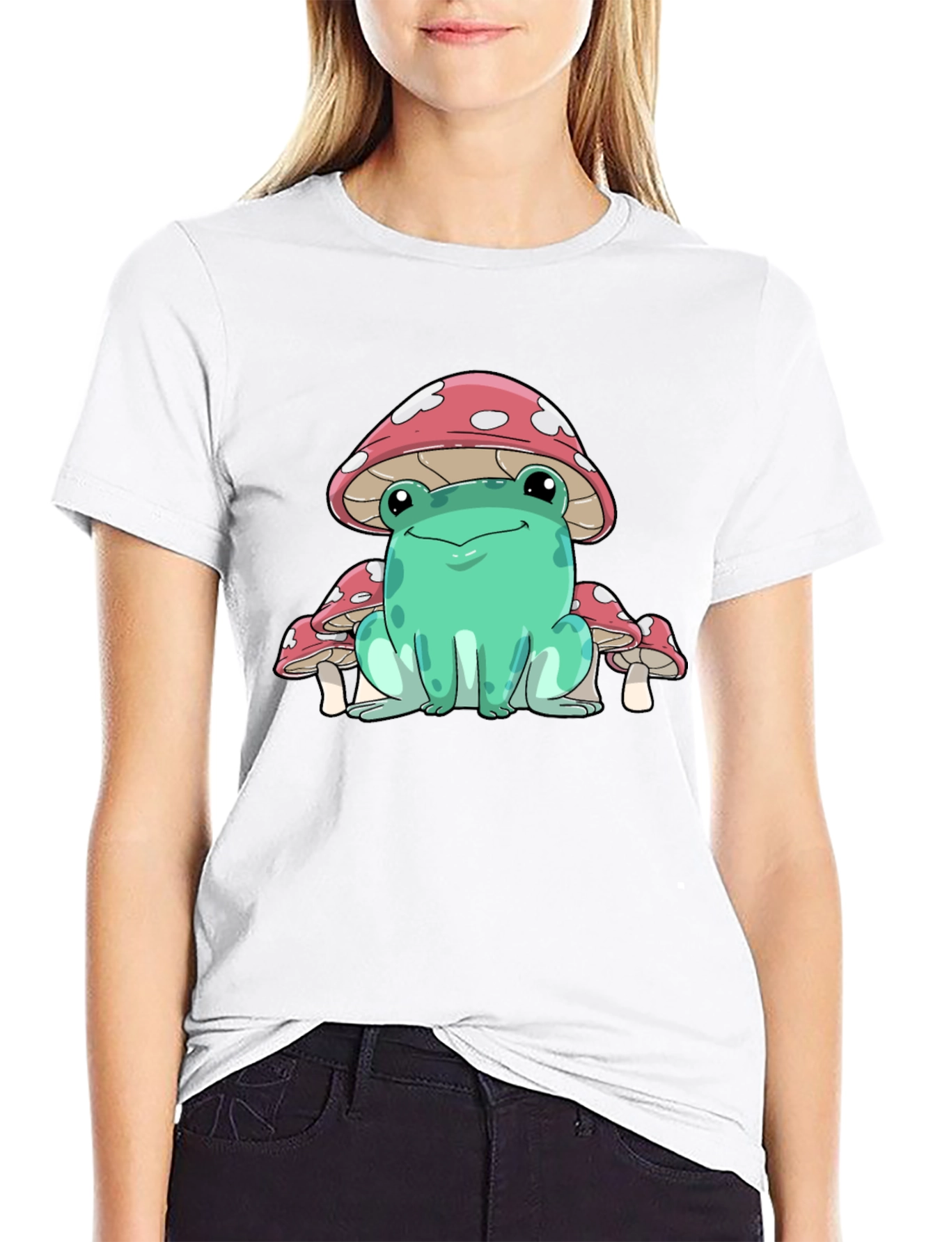 Black Frog Mushroom Graphic Tee - Whimsical Black T-Shirt view 9