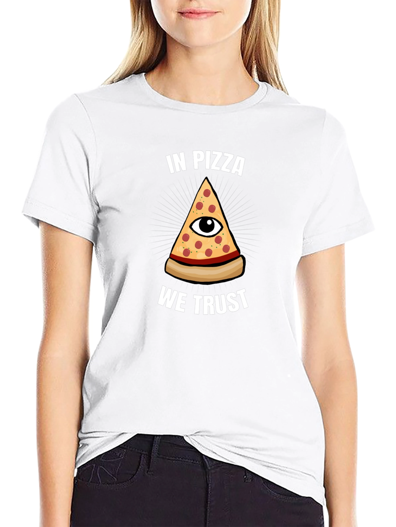 Black In Pizza We Trust T-Shirt - Funny Graphic Tee view 9