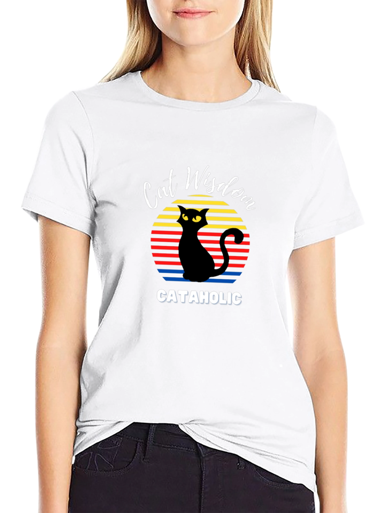 Black Cat Wisdom Cataholic Graphic T-Shirt view 9