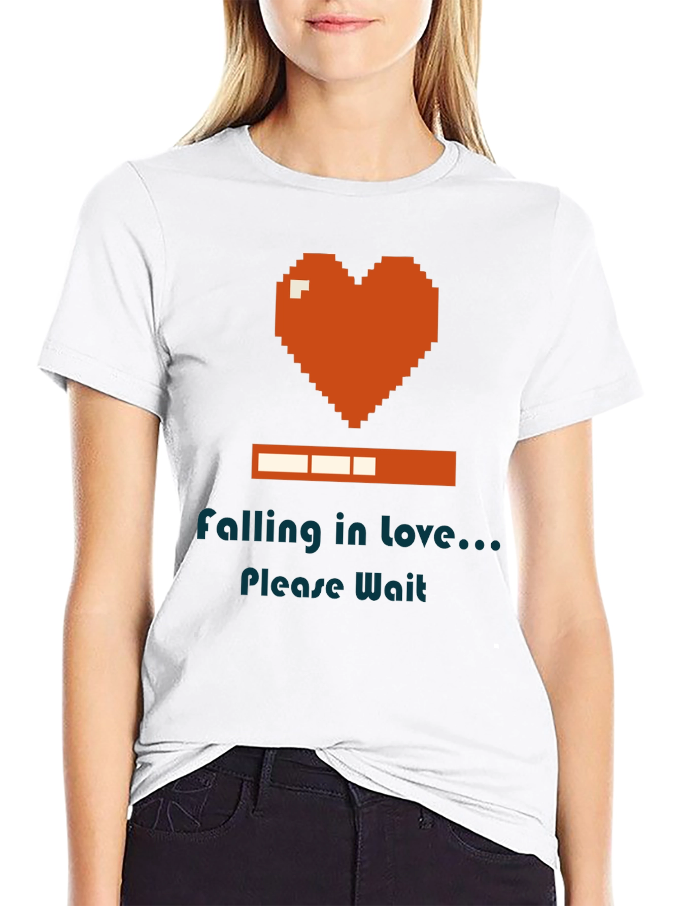 Black Falling in Love Pixel Heart Loading Bar Graphic T-Shirt view 9