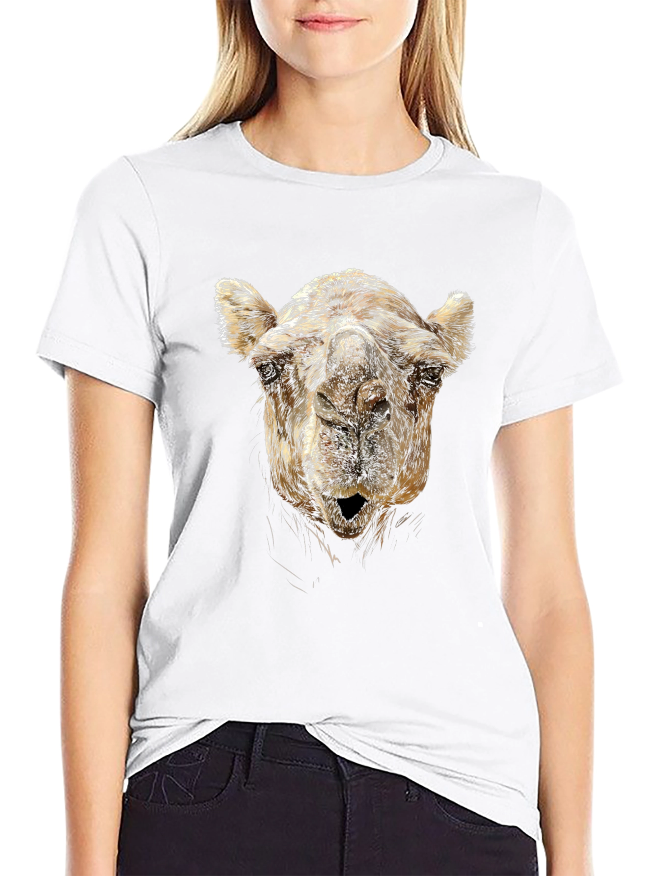 Black Camel Face Graphic Print Black T-Shirt view 9