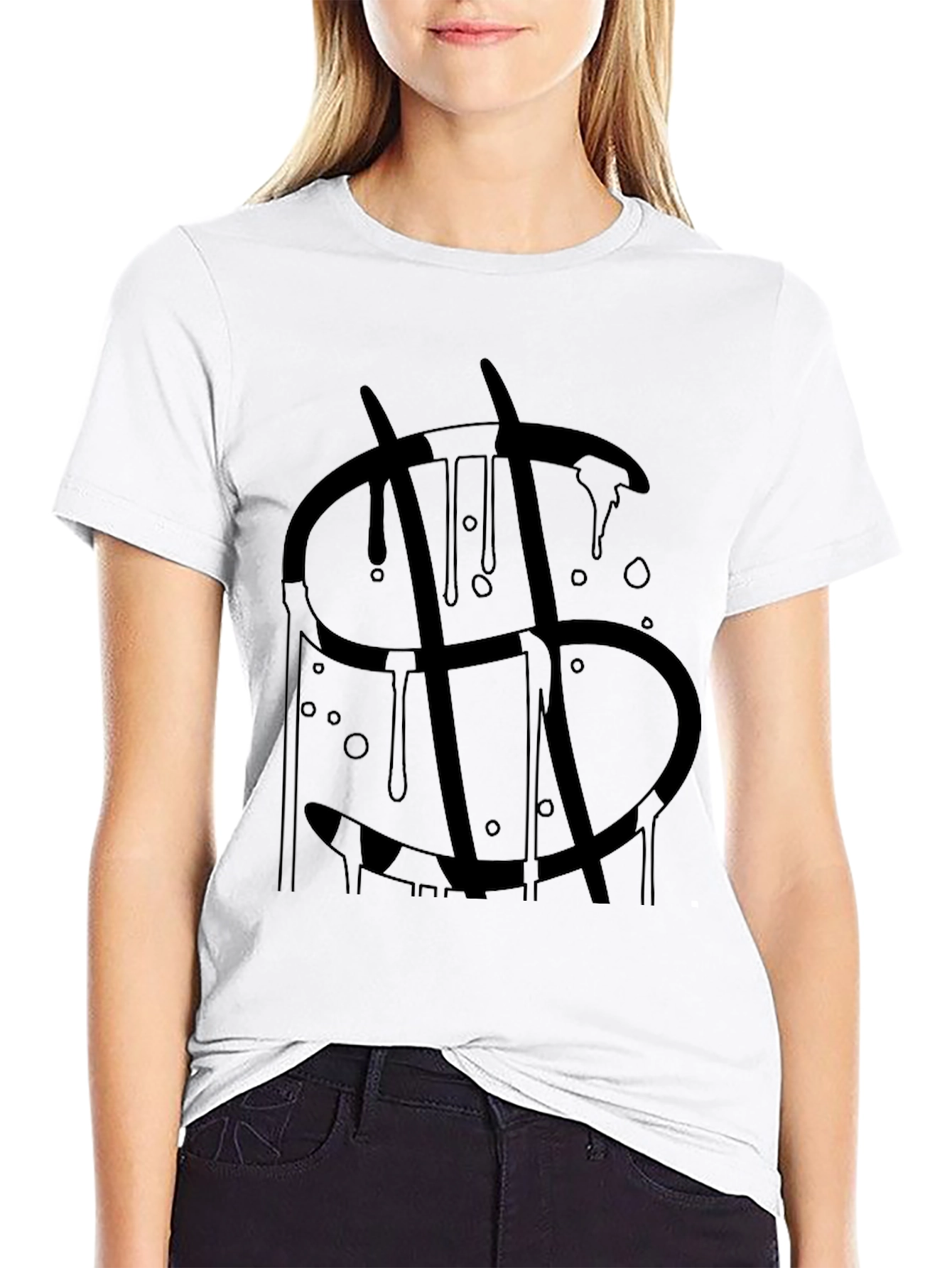 Black Dripping Dollar Sign Black T-Shirt view 9