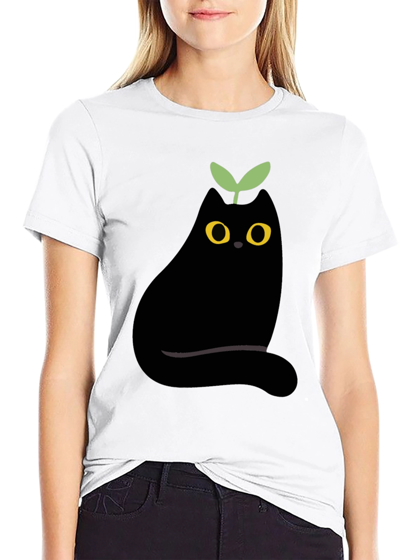 Black Eggplant Cat Graphic Tee - Unique Black T-Shirt view 9