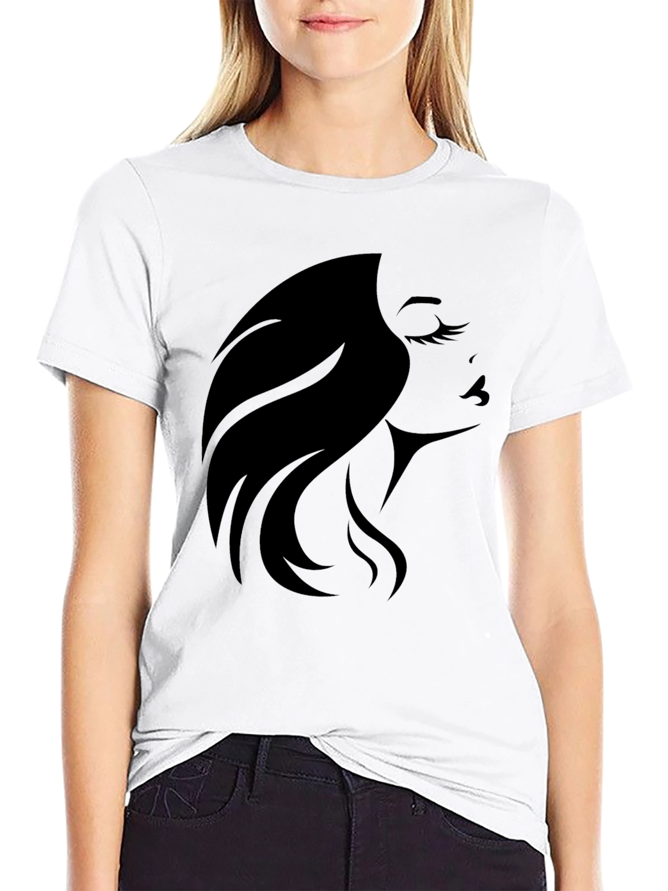 Black Elegant Woman Silhouette Graphic Tee - Black view 9
