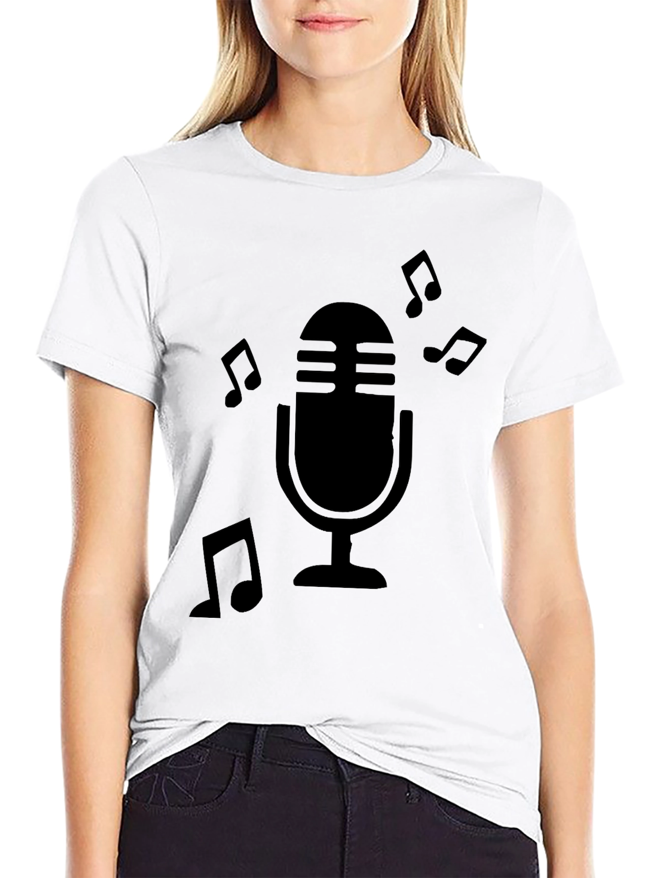 Black Retro Microphone Music Notes Graphic T-Shirt view 9