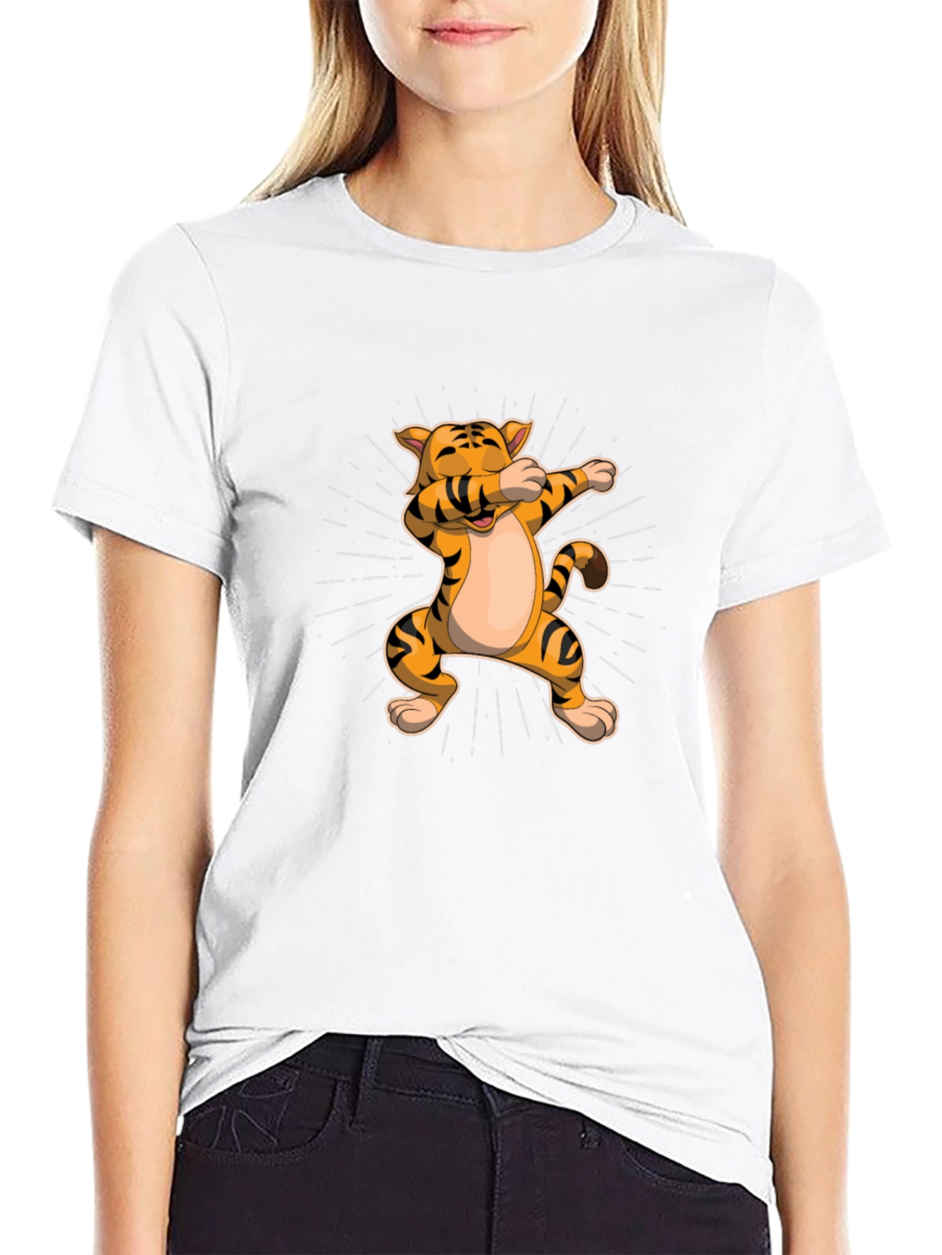 Black Dabbing Tiger Graphic Tee - Trendy Black T-Shirt view 9