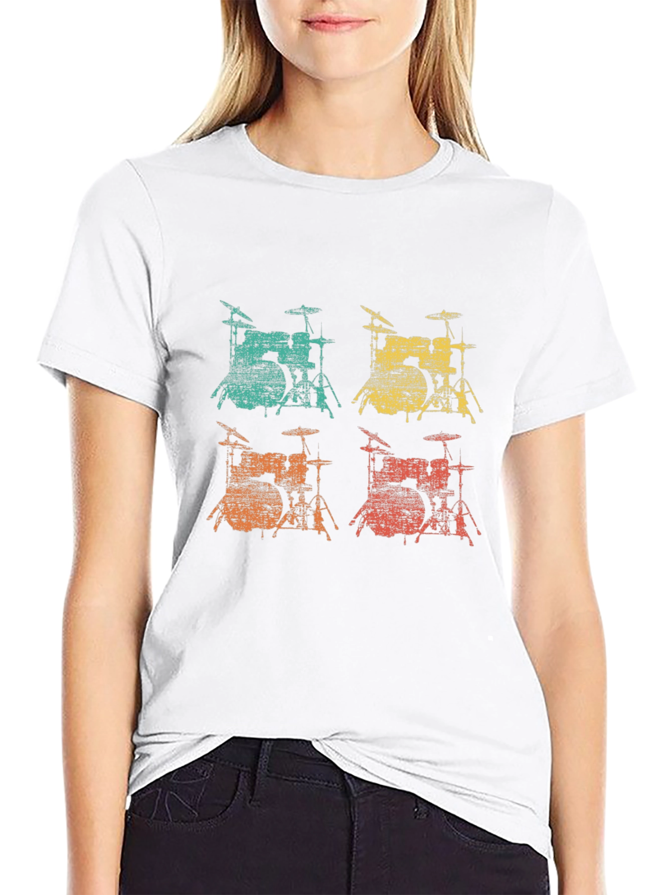 Black Retro Drum Set T-Shirt - Music Lover Tee view 9