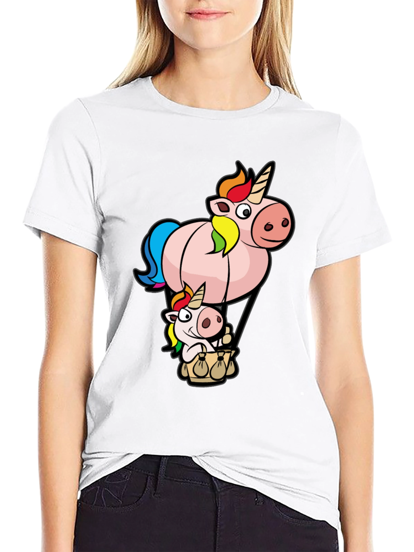 Black Unicorn Hot Air Balloon Graphic T-Shirt view 9