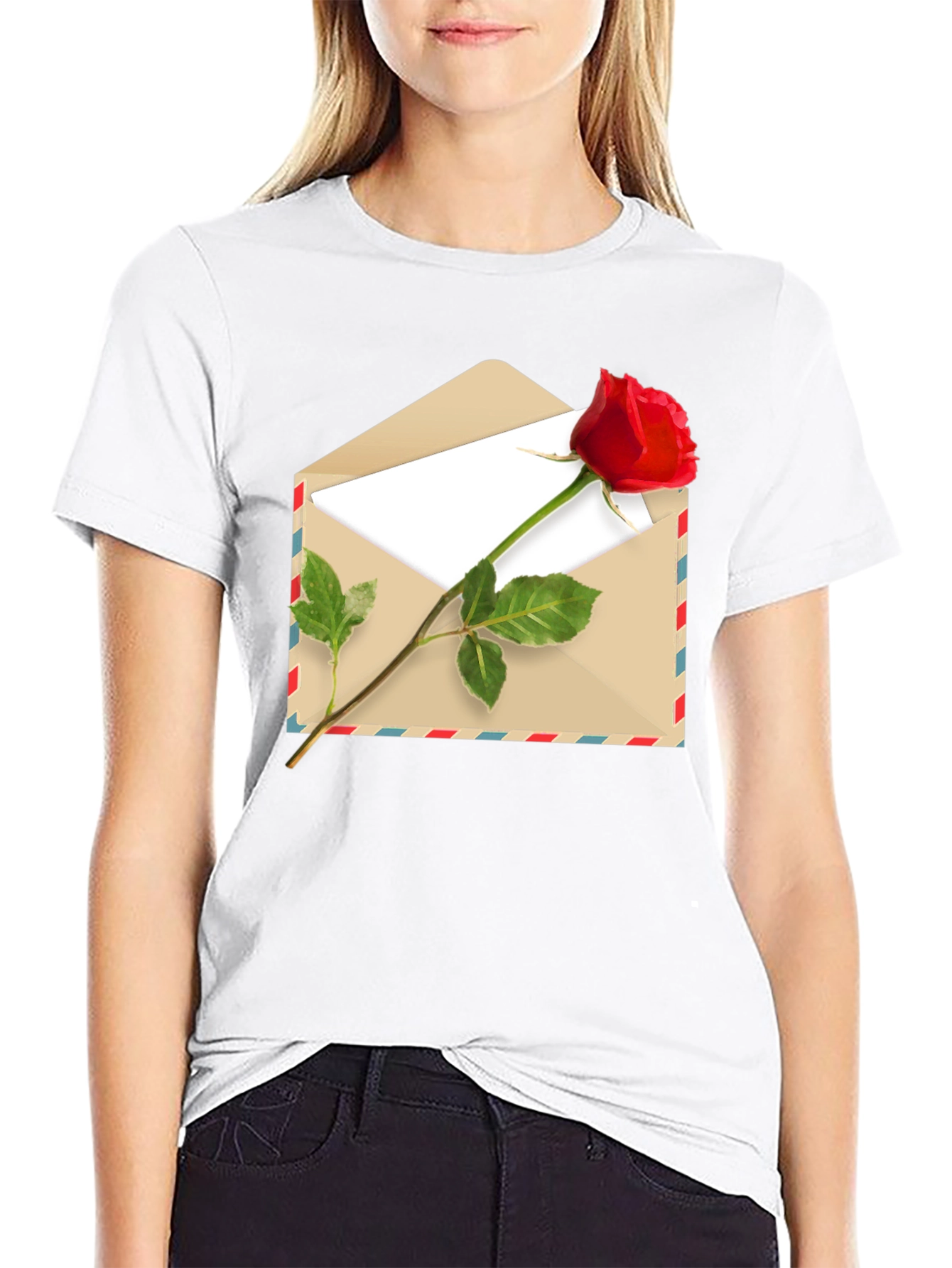 Black Romantic Rose Envelope Graphic Tee - Black view 9