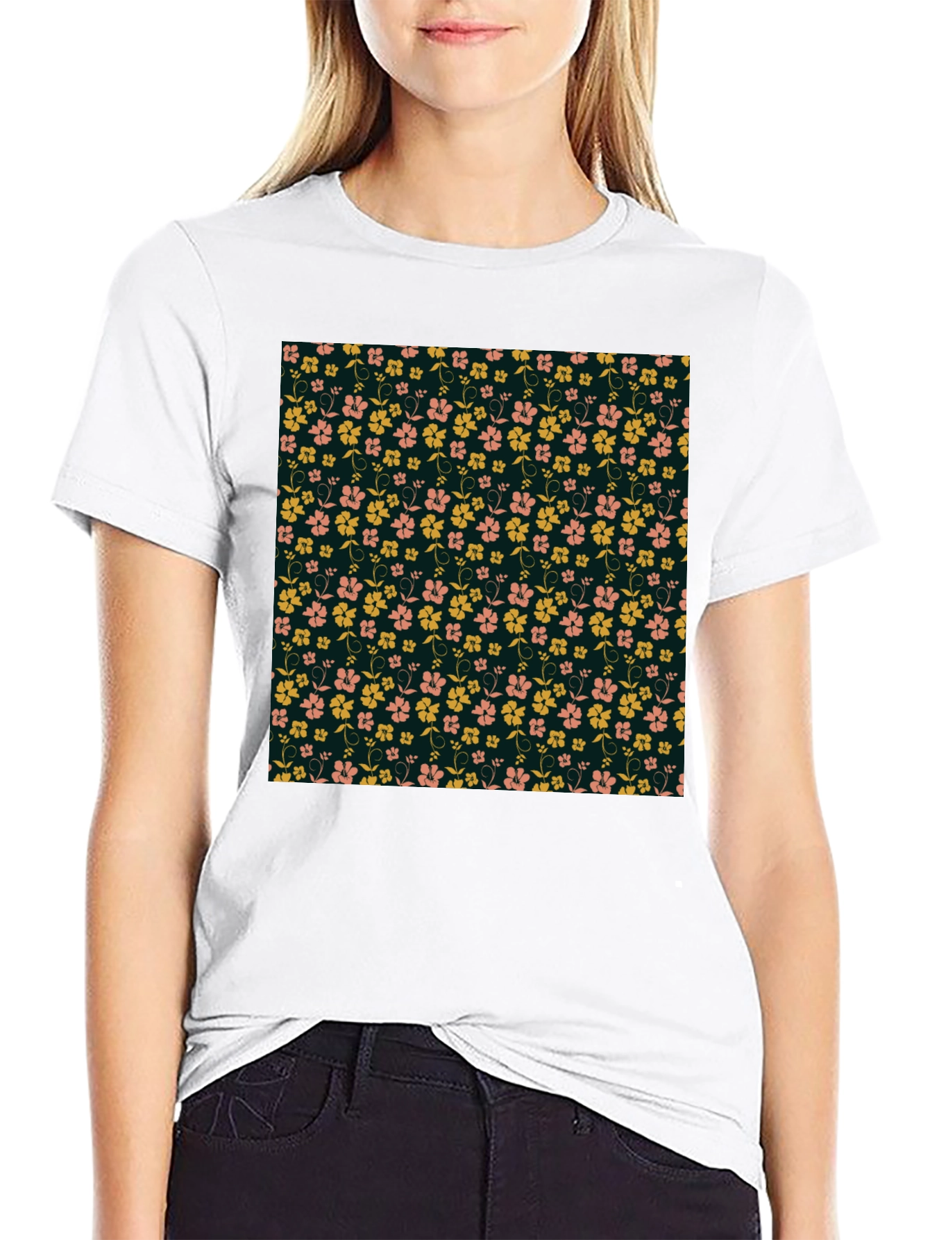 Black Floral Print T-Shirt - Stylish Casual Wear view 9