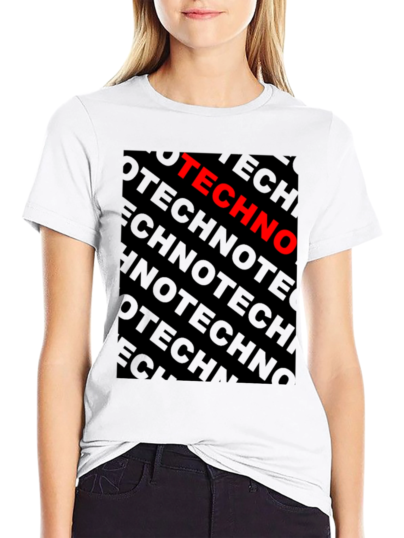 Black Techno Bold Graphic Black T-Shirt view 9