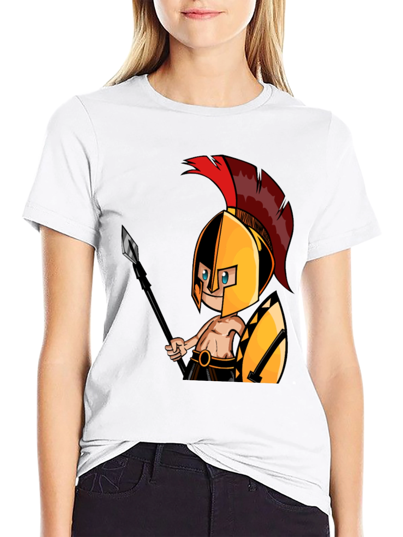 Black Spartan Warrior Graphic Tee - Black Cotton T-Shirt view 9