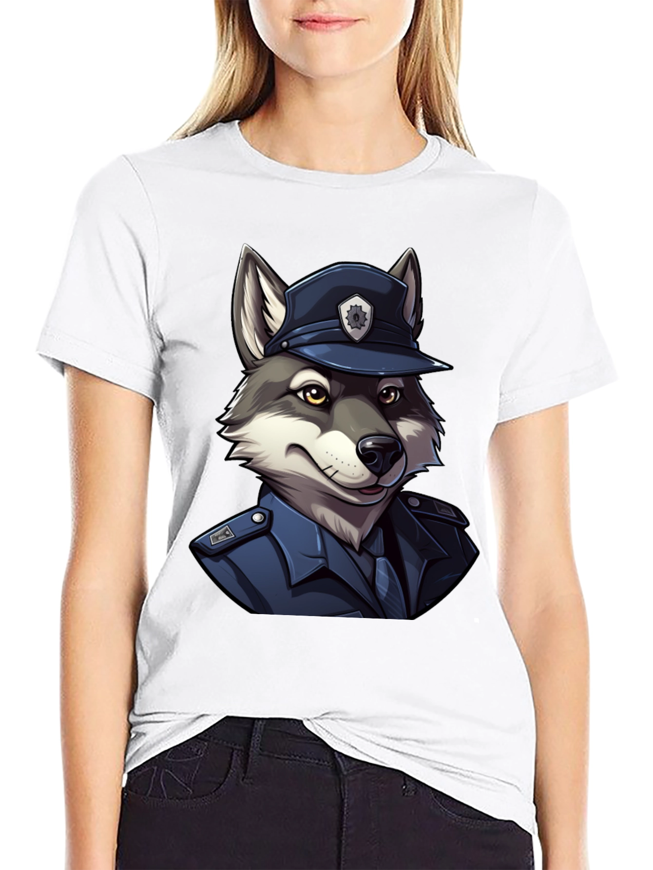 Black Wolf Cop T-Shirt - Cool Canine Police Design view 9