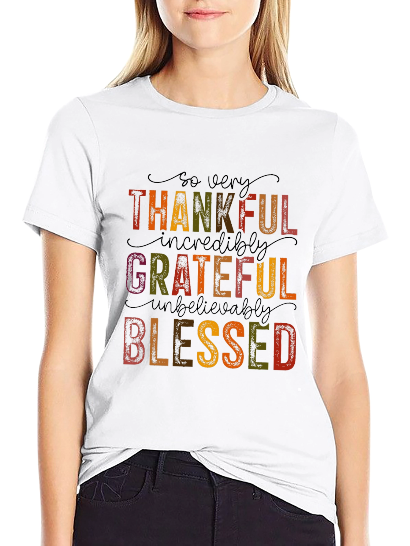 Black Thankful Grateful Blessed Graphic Tee view 9