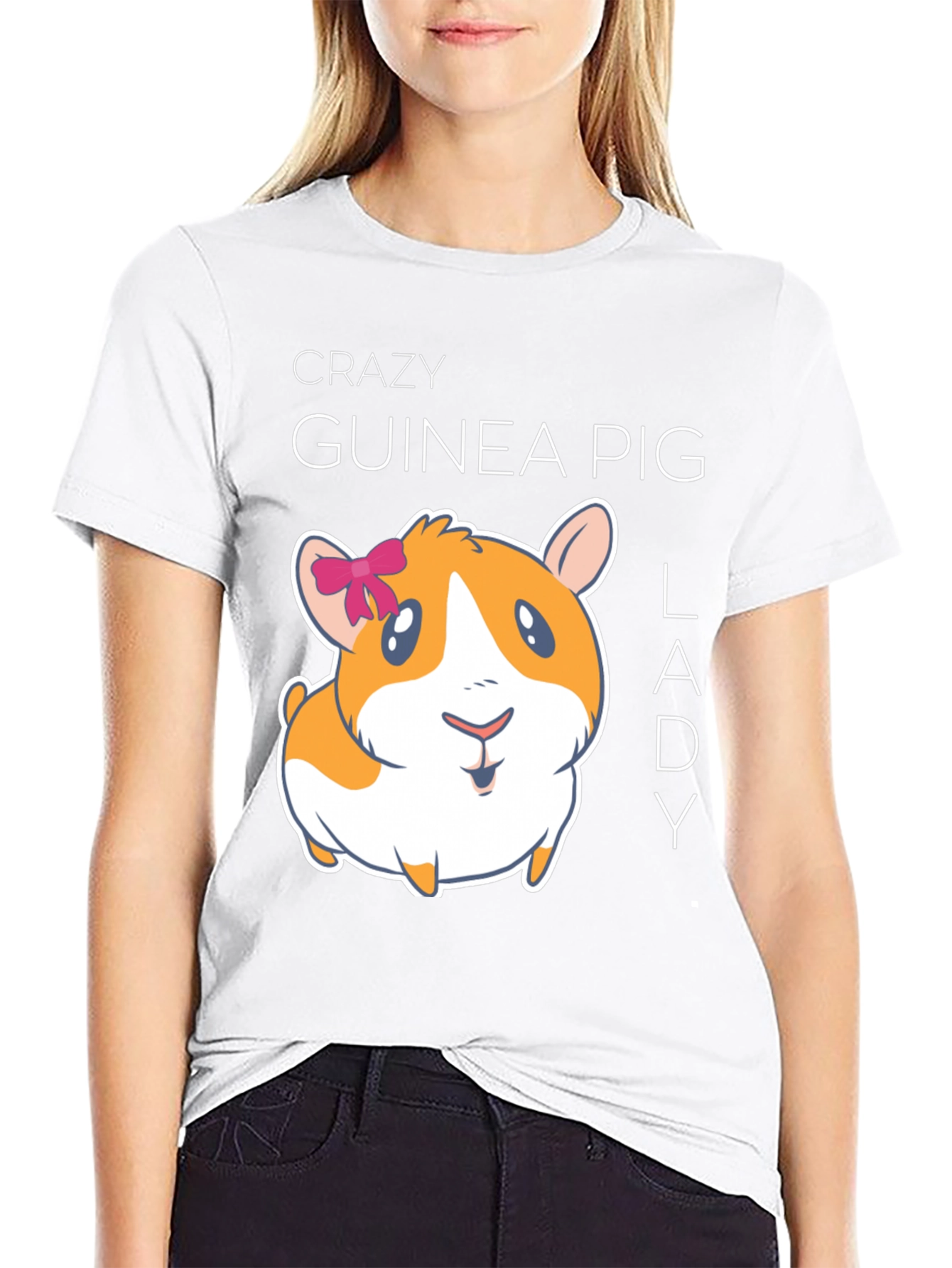 Black Crazy Guinea Pig Lady T-Shirt view 9
