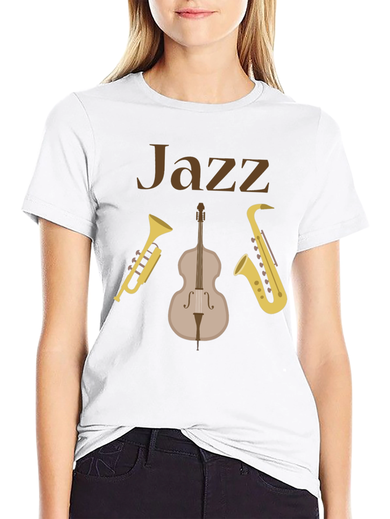 Black Jazz Music Instrument T-Shirt - Trumpet, Bass, Saxophone view 9