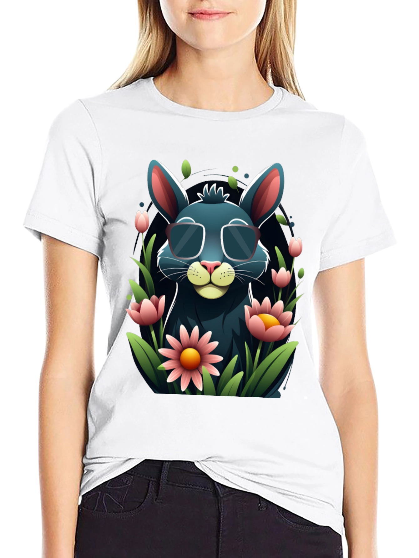 Black Cool Bunny in Shades Graphic Tee view 9
