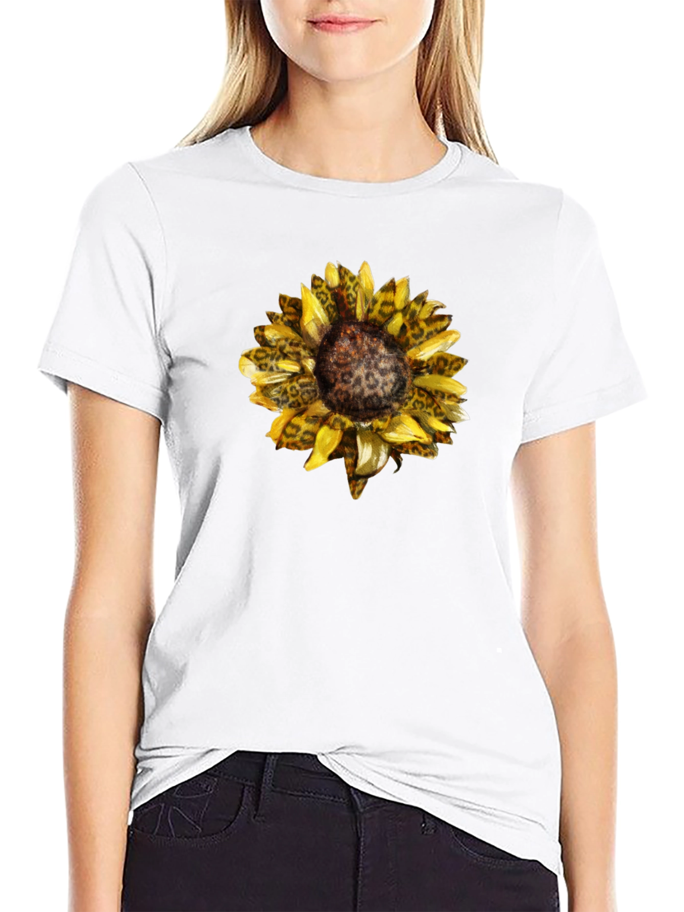 Black Sunflower Leopard Print Graphic Tee view 9