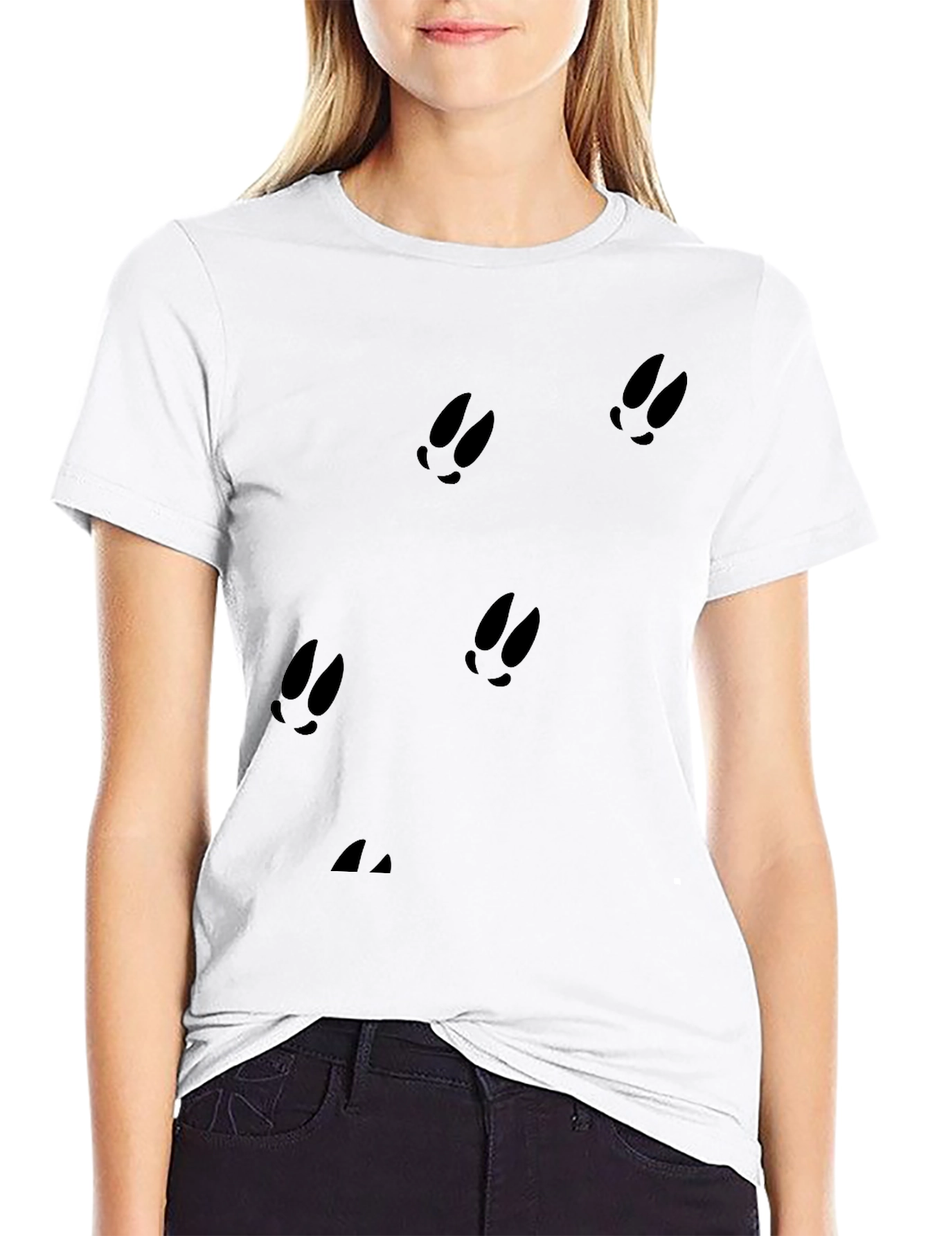 Black Black Tee with Animal Tracks Pattern view 9