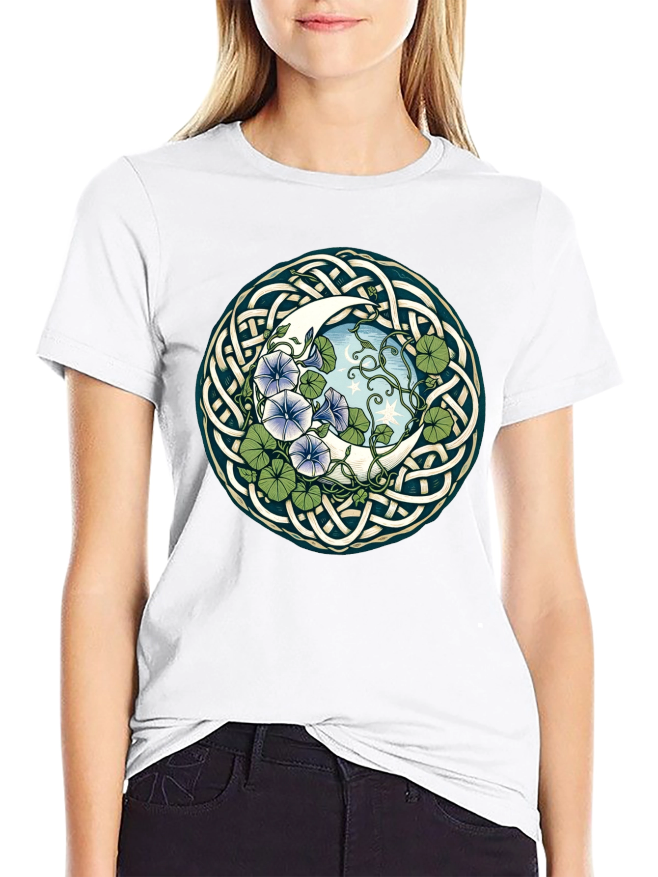 Black Celtic Moon & Flower T-Shirt view 9
