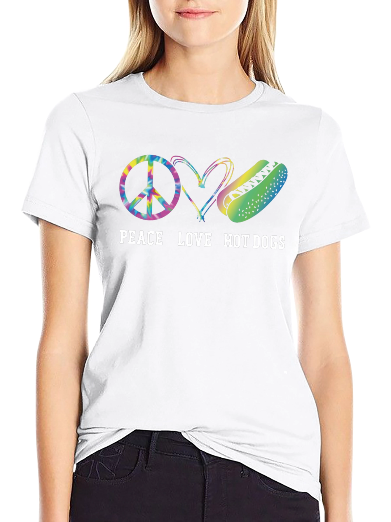 Black Peace Love Hot Dogs Graphic Tee view 9