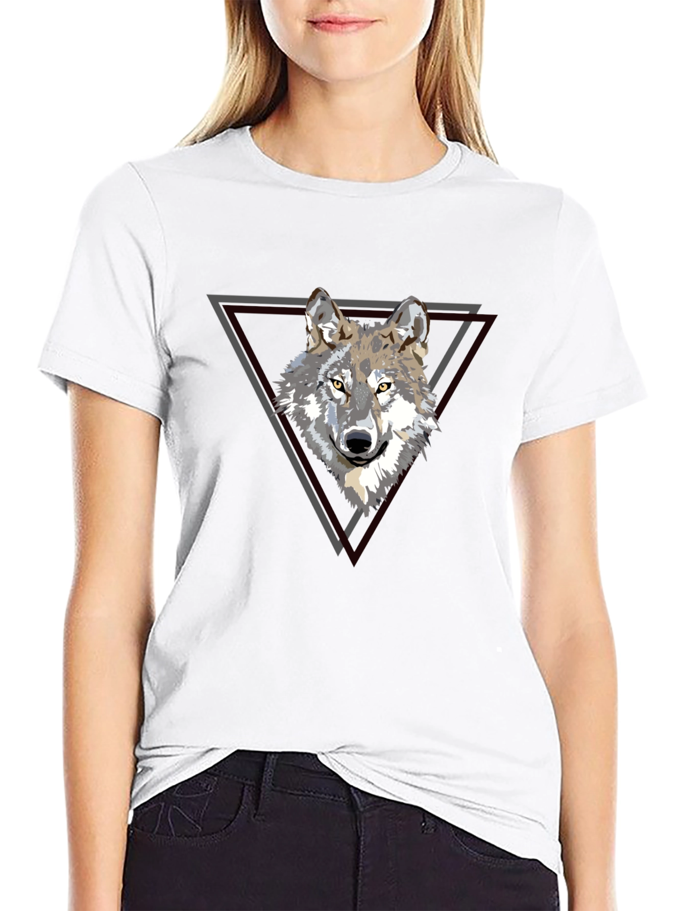Black Wolf Triangle Graphic Print Tee - Black view 9
