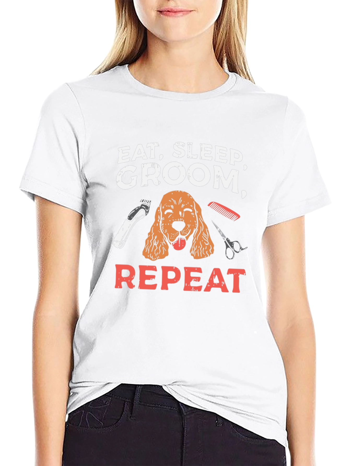 Black Eat, Sleep, Groom, Repeat Dog T-Shirt view 9