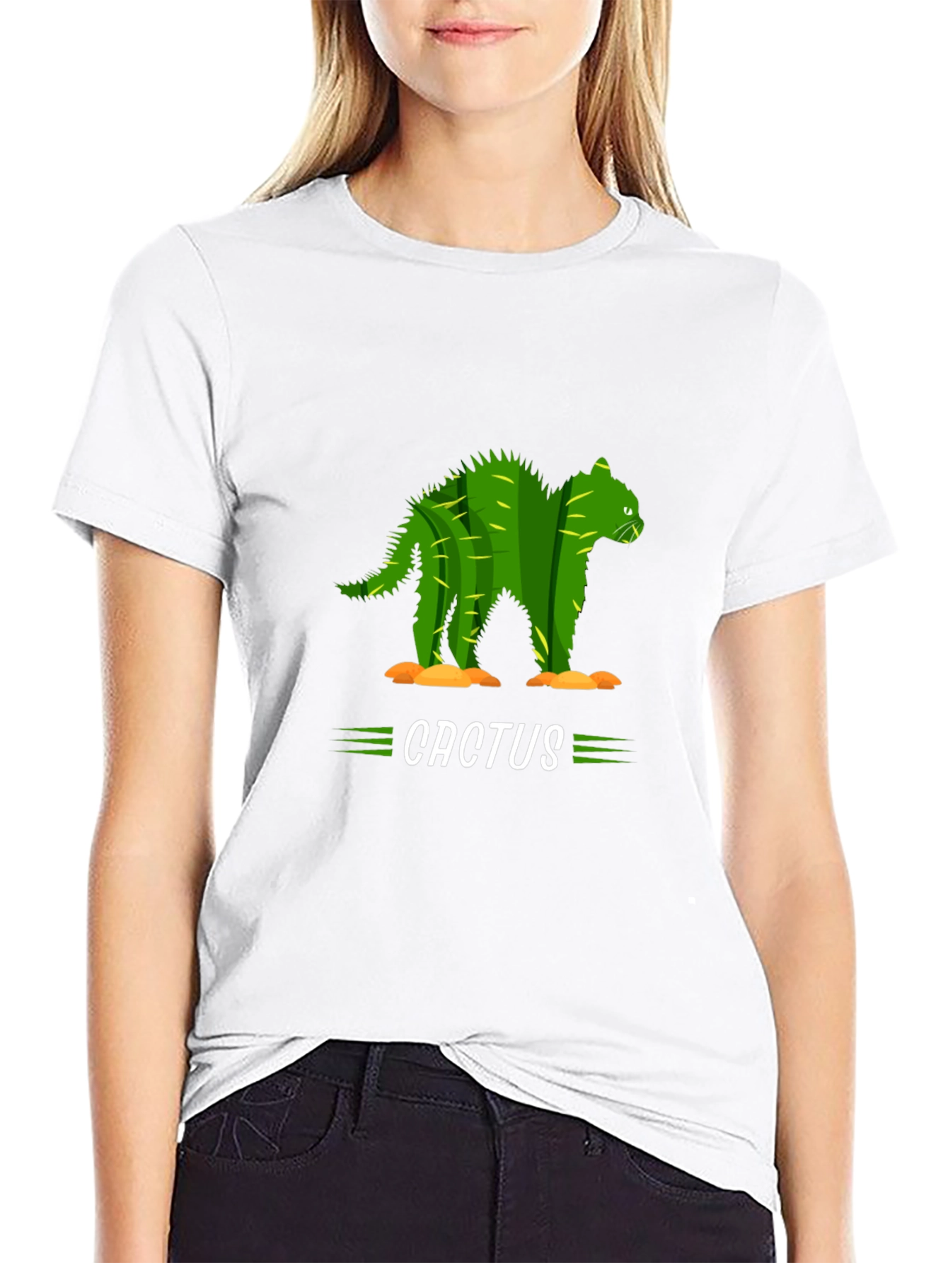Black Cactus Cat Graphic Tee - Unique Animal Humor T-Shirt view 9