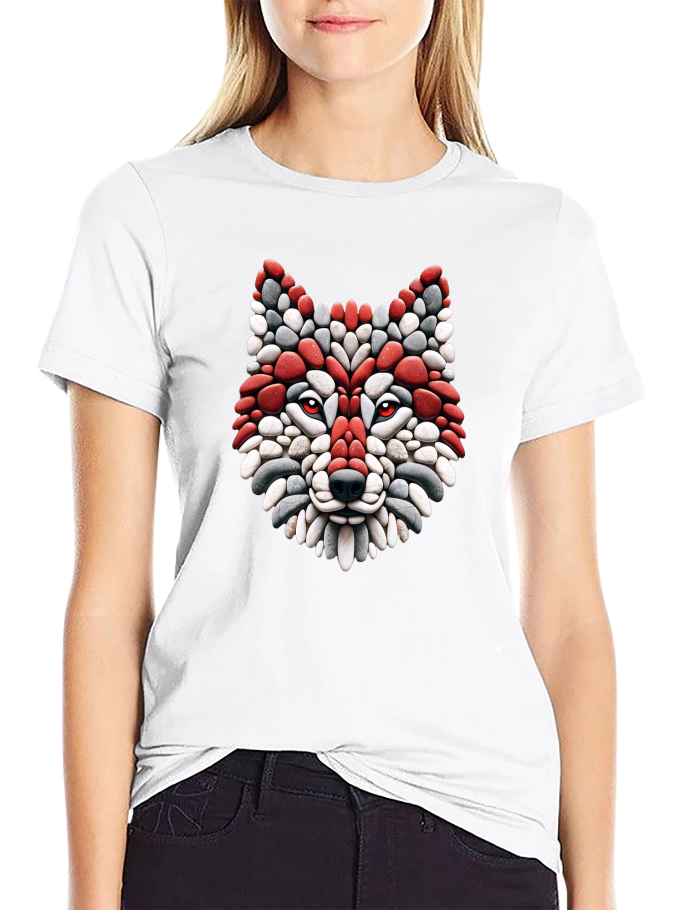 Black Wolf Mosaic Graphic Tee - Stylish Black T-Shirt view 9