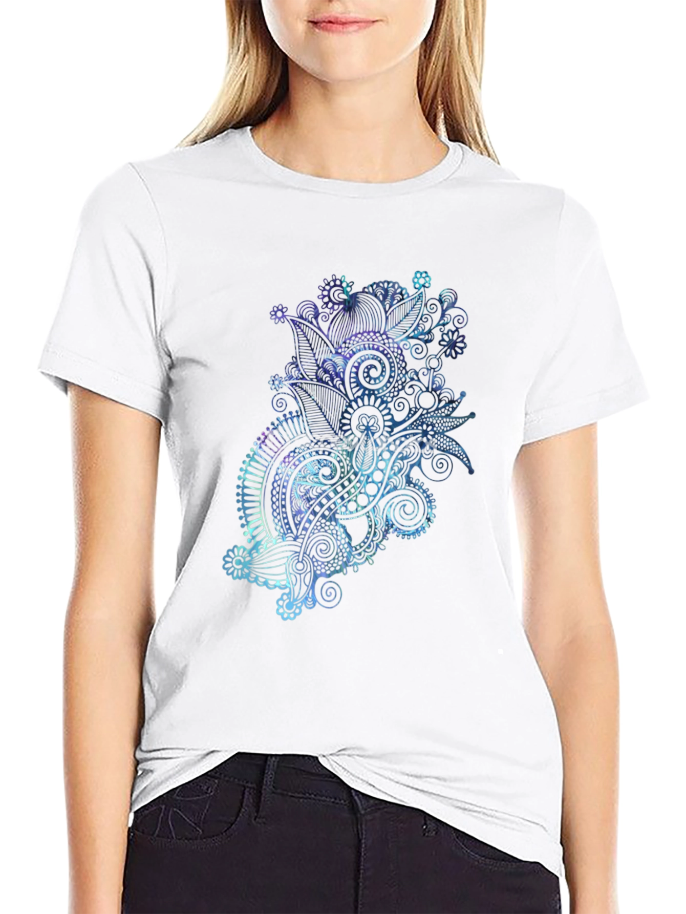 Men's Black T-Shirt with Abstract Floral Design - 9