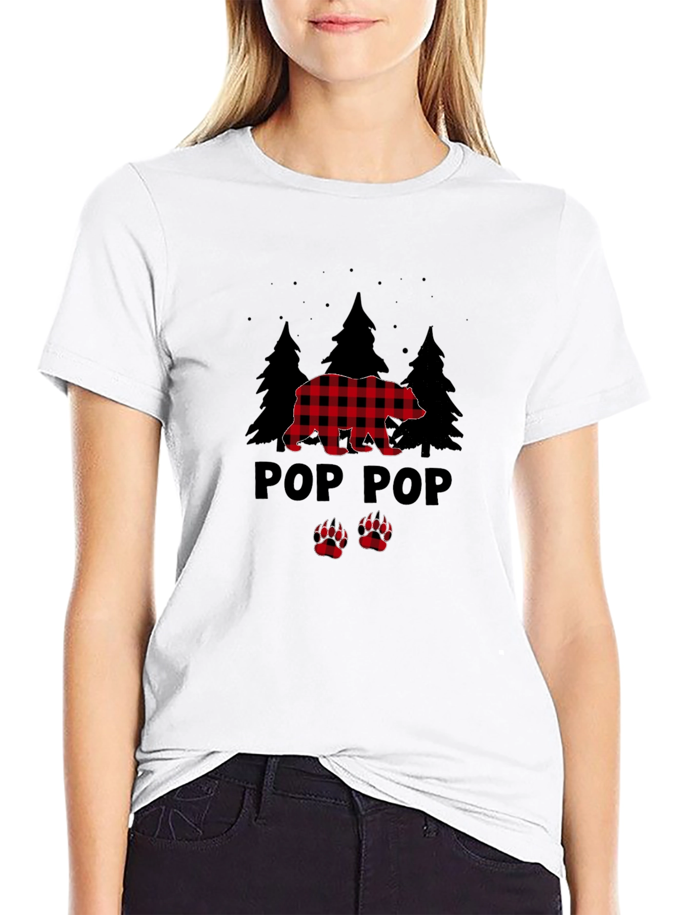 Black Pop Pop Bear Buffalo Plaid T-Shirt view 9