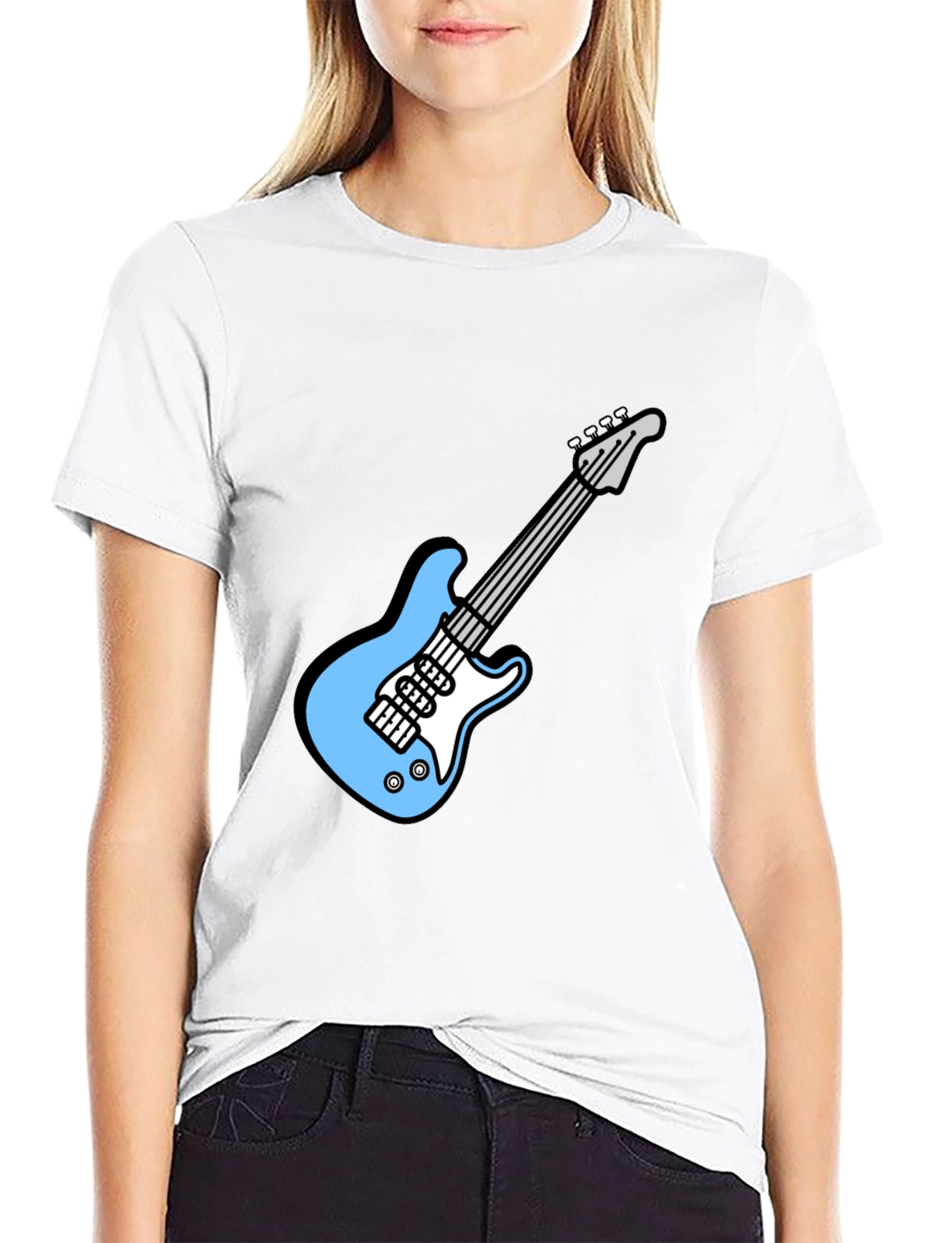Black Cool Electric Guitar Graphic Tee - Black Cotton T-Shirt view 9