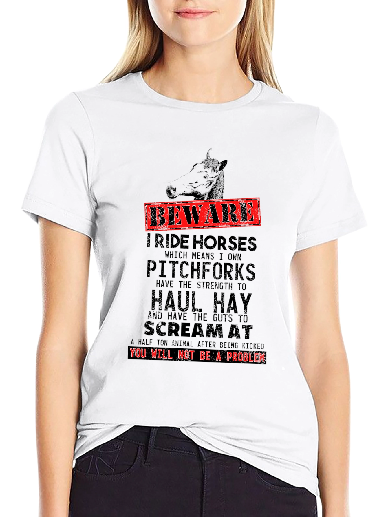 Black Beware I Ride Horses Funny Graphic T-Shirt view 9