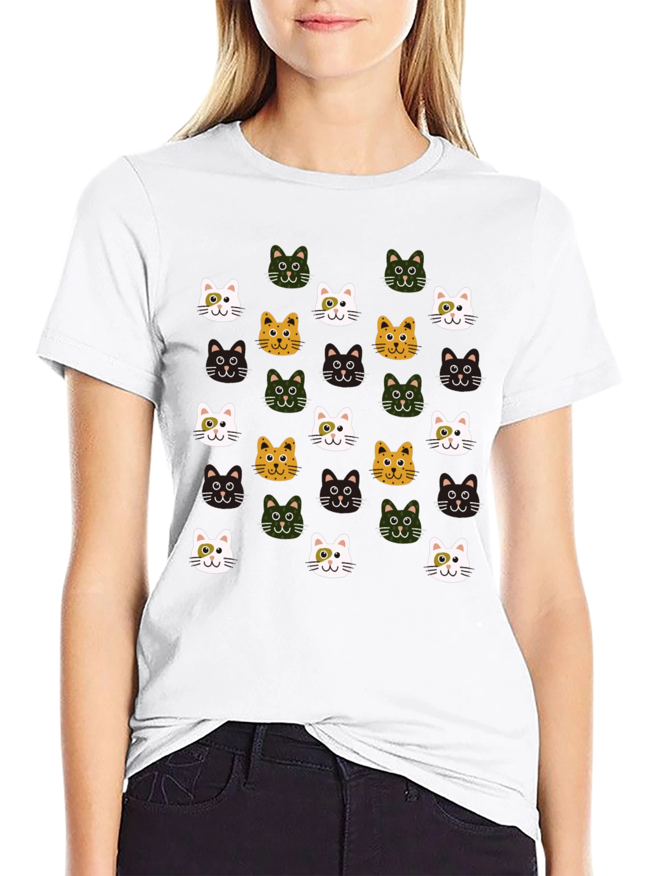 Black Cat Faces Pattern T-Shirt - Cute & Stylish view 9