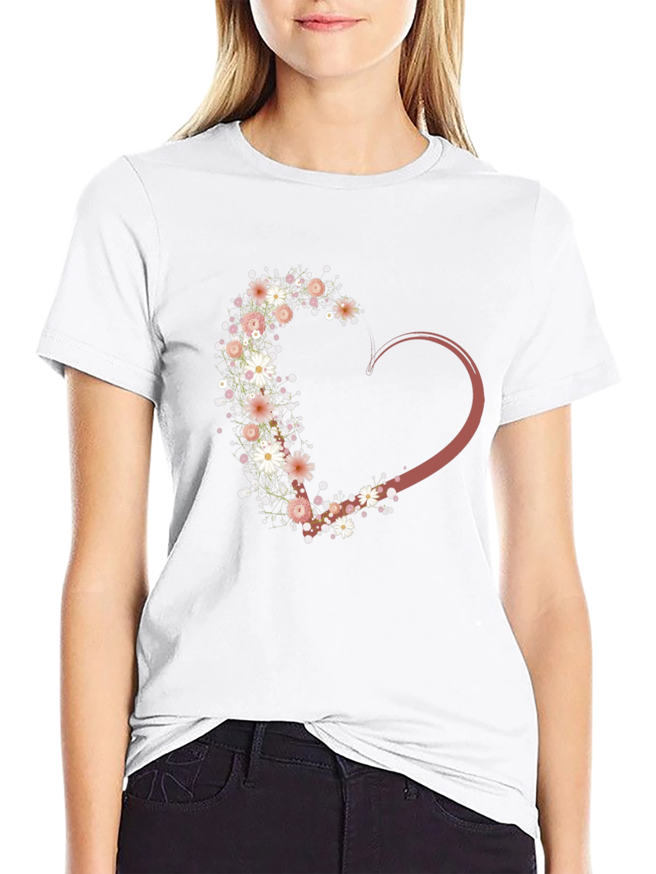 Black Floral Heart Graphic Tee - Stylish Casual Wear view 9