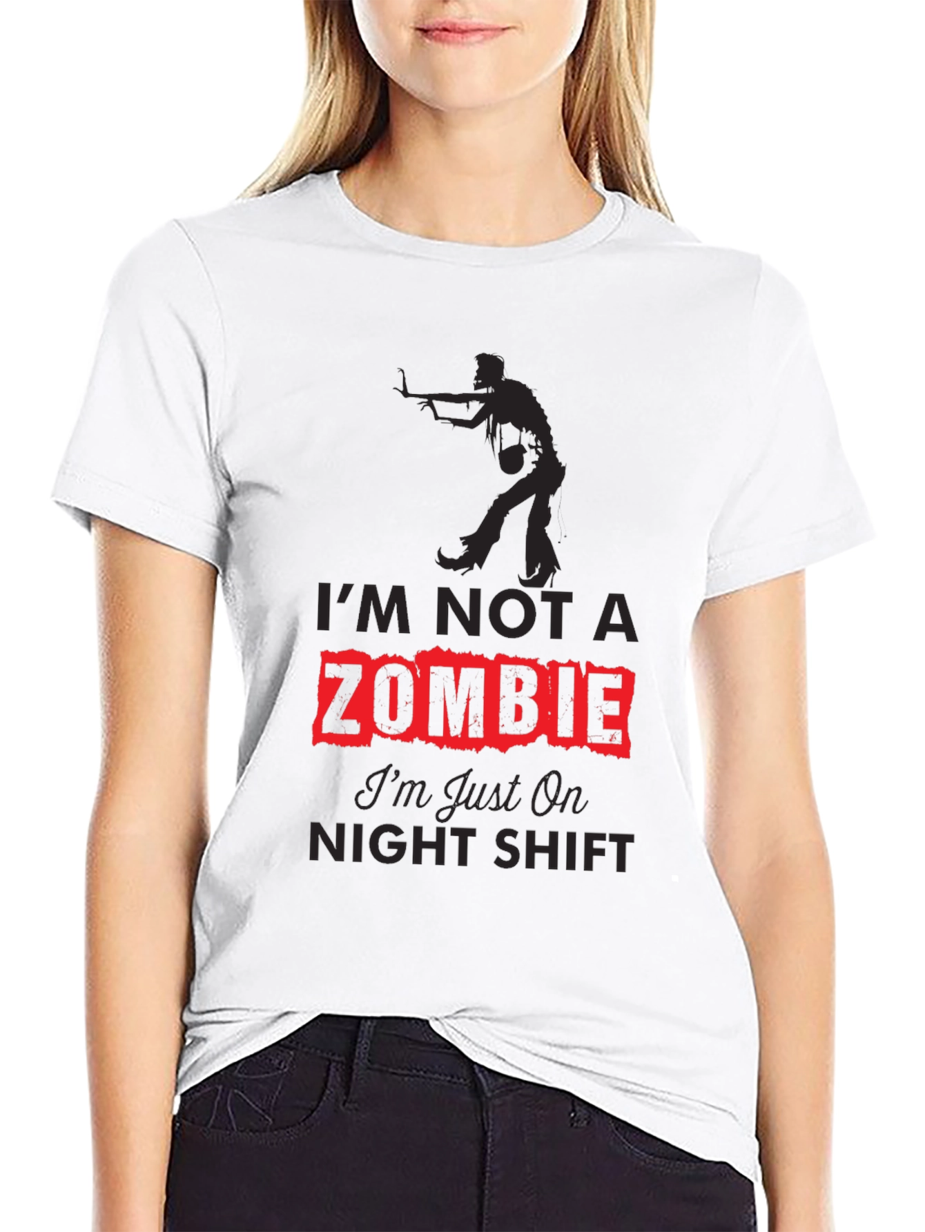 Black I'm Not A Zombie T-Shirt - Night Shift Novelty Tee view 9