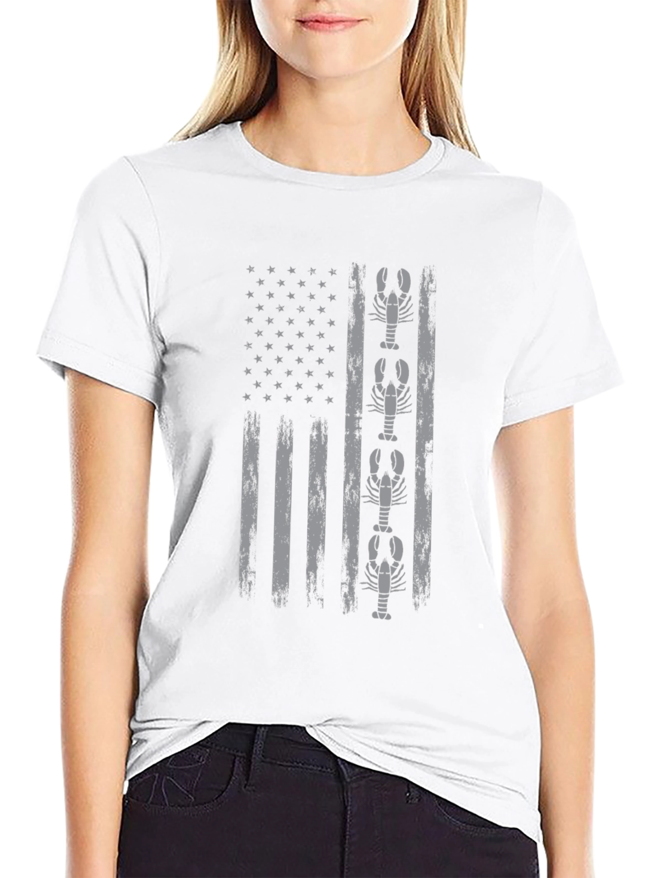 Black Lobster American Flag Graphic T-Shirt view 9
