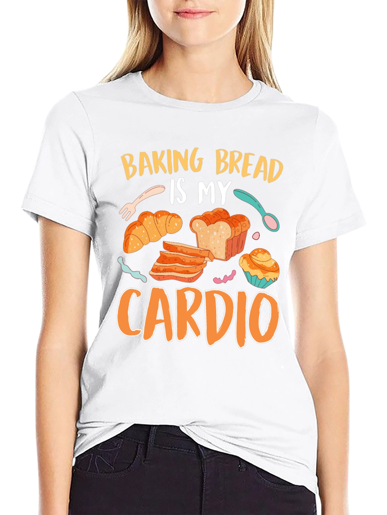 Black Baking Bread Is My Cardio Graphic Tee view 9