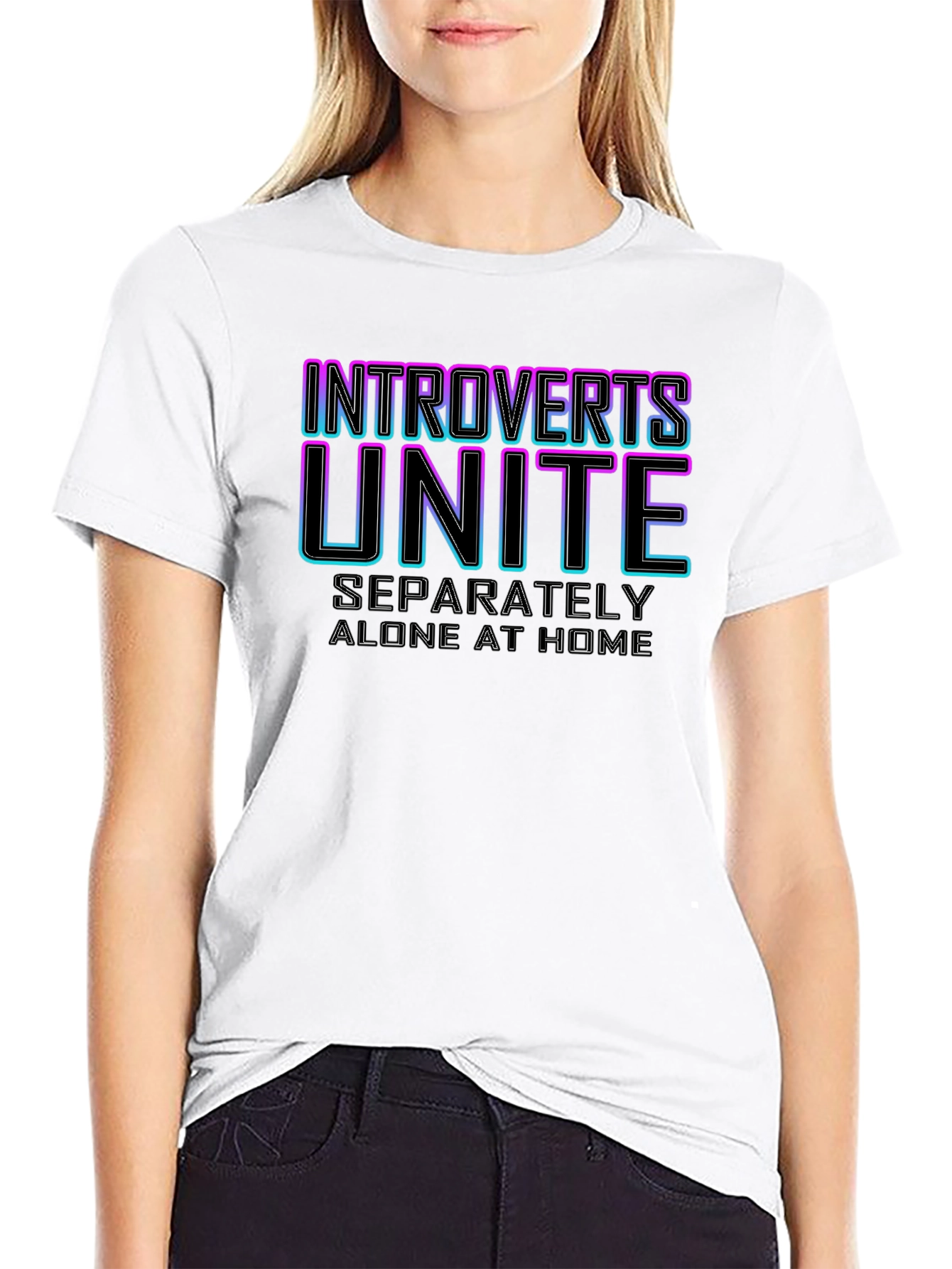 Black Introverts Unite Black T-Shirt view 9