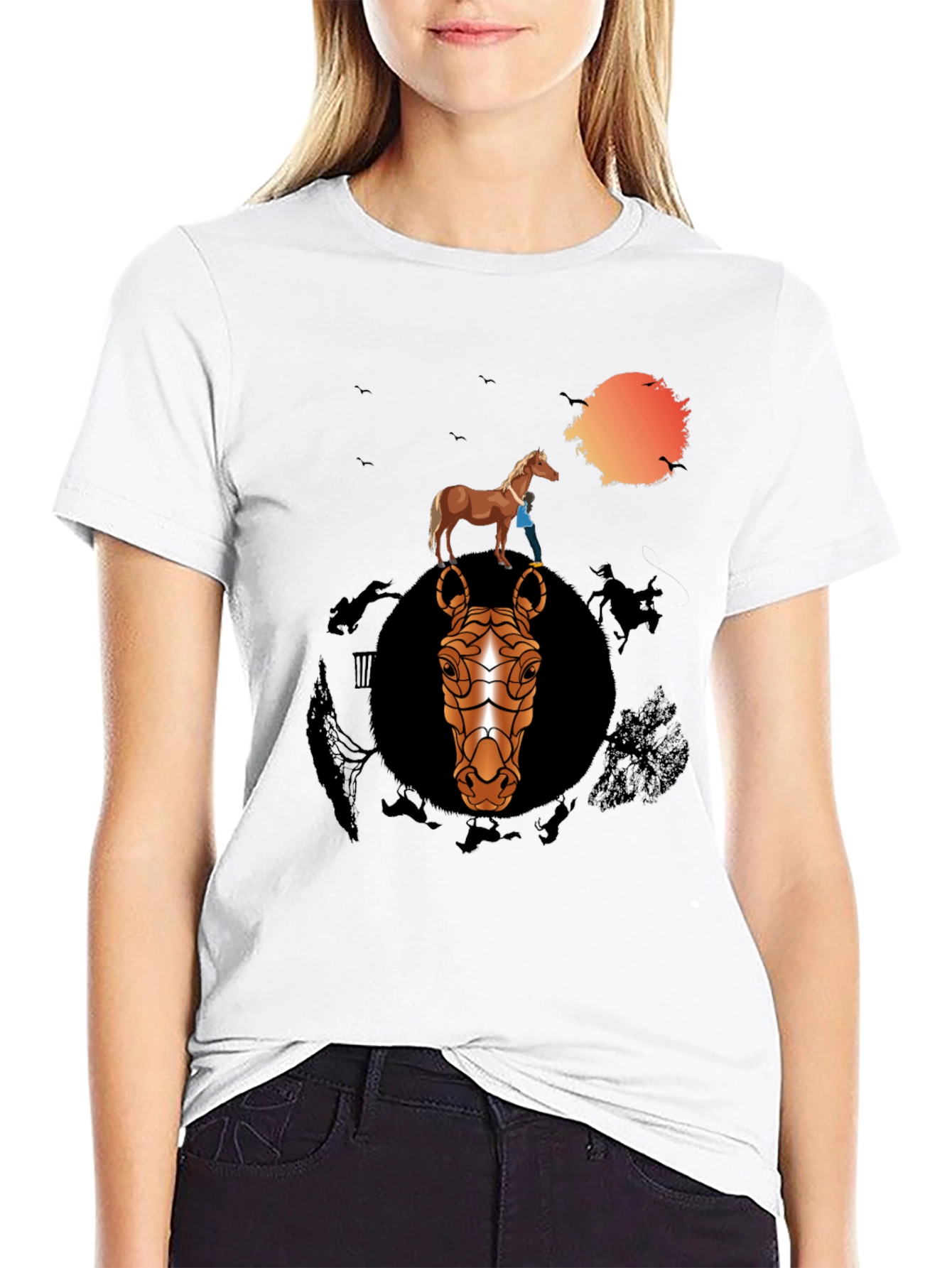 Black Horse Graphic Print Black T-Shirt view 9
