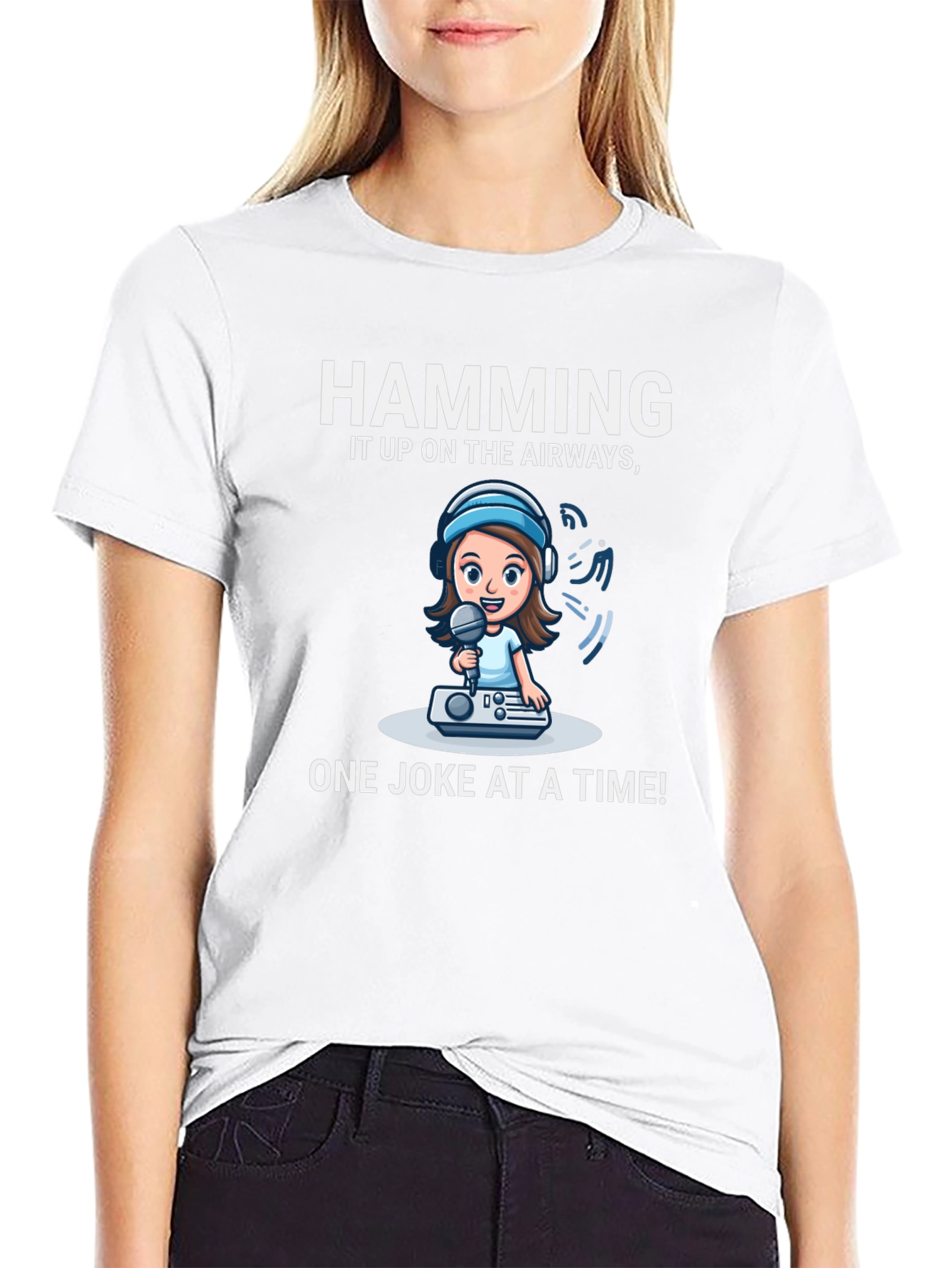 Black Humorous Radio Host Cartoon T-Shirt view 9