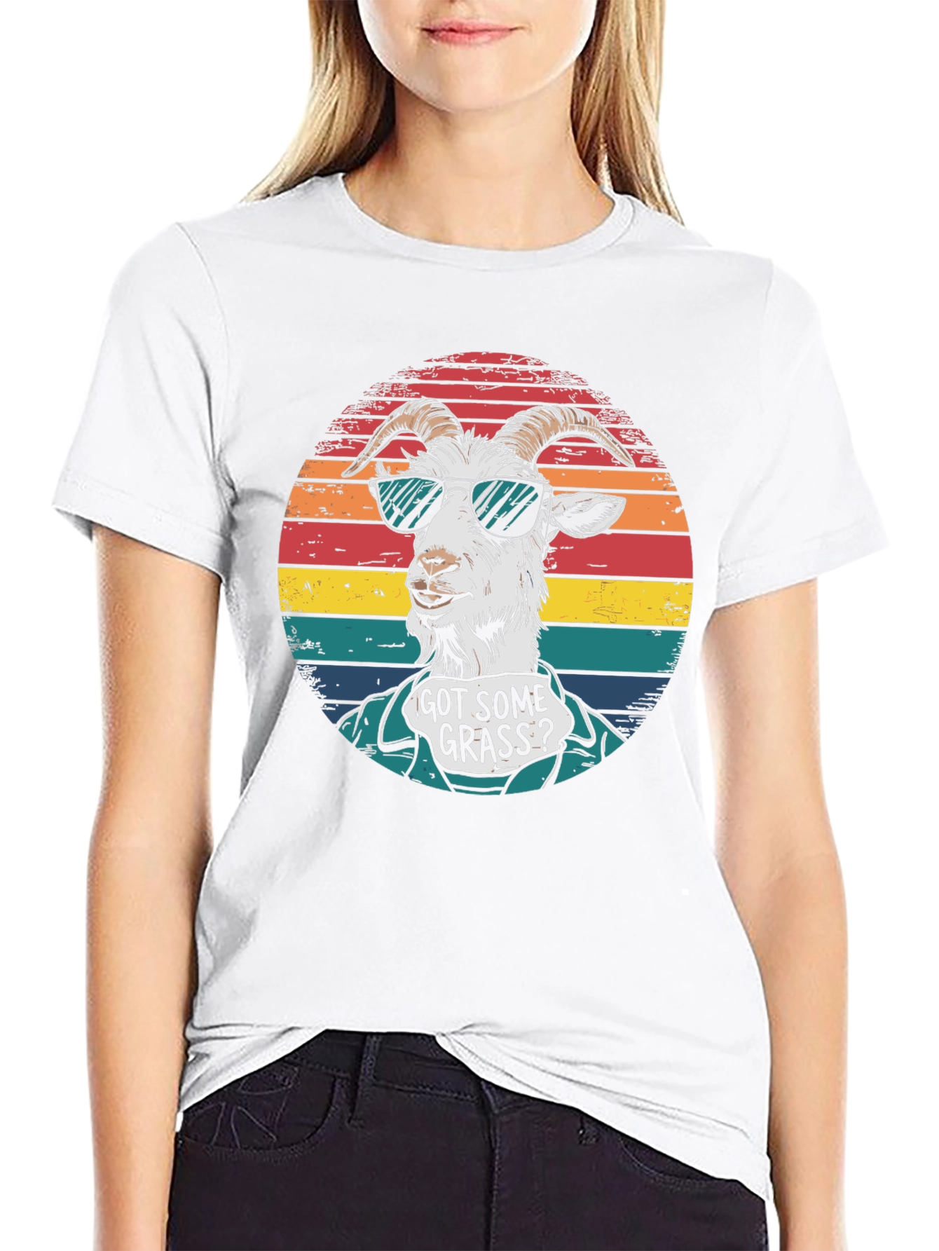 Black Got Some Grass? Novelty Goat Graphic T-Shirt view 9