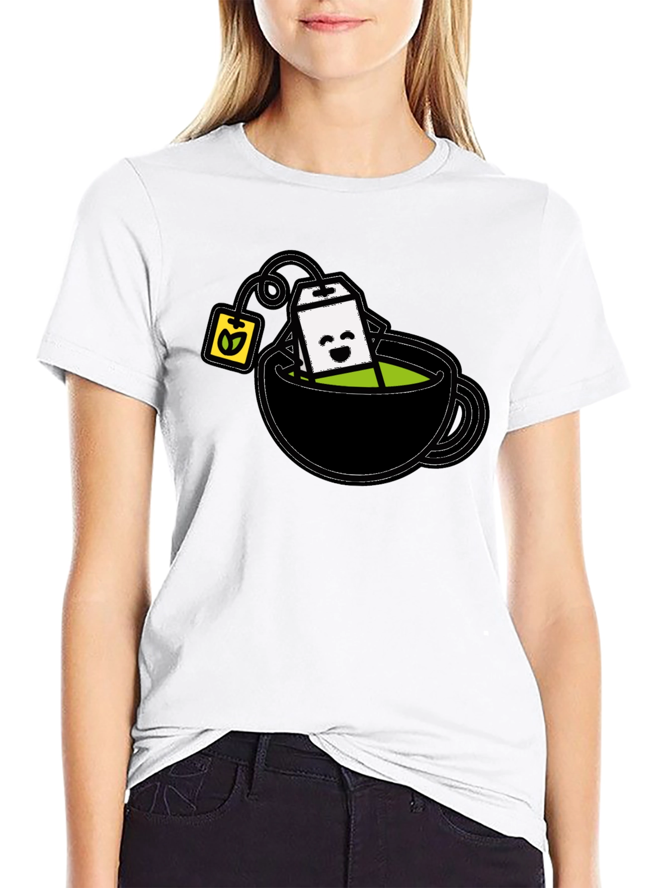 Black Cute Tea Cup T-Shirt - Kawaii Tea Time Tee view 9