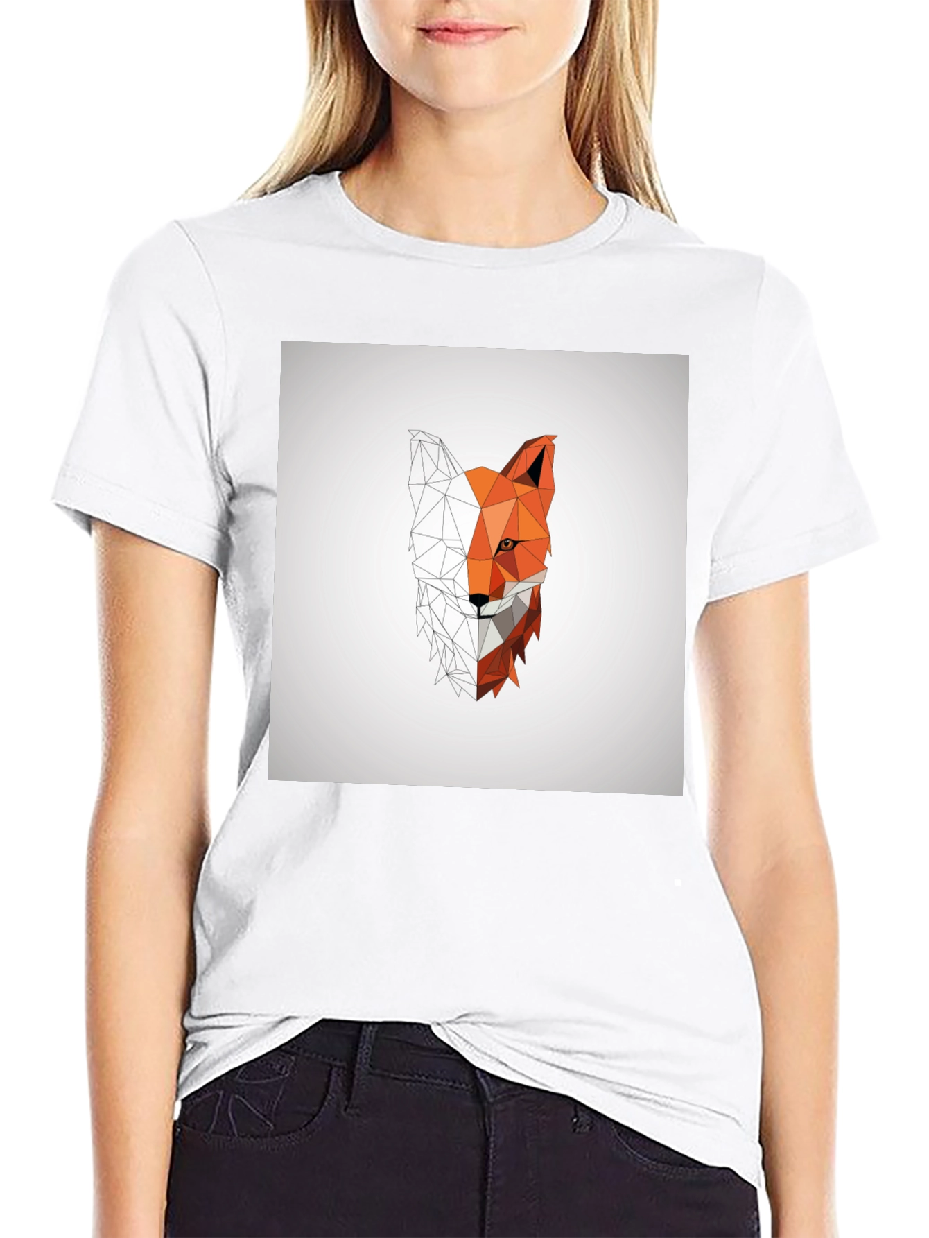 Black Geometric Fox Graphic Tee - Modern Polygon Design view 9