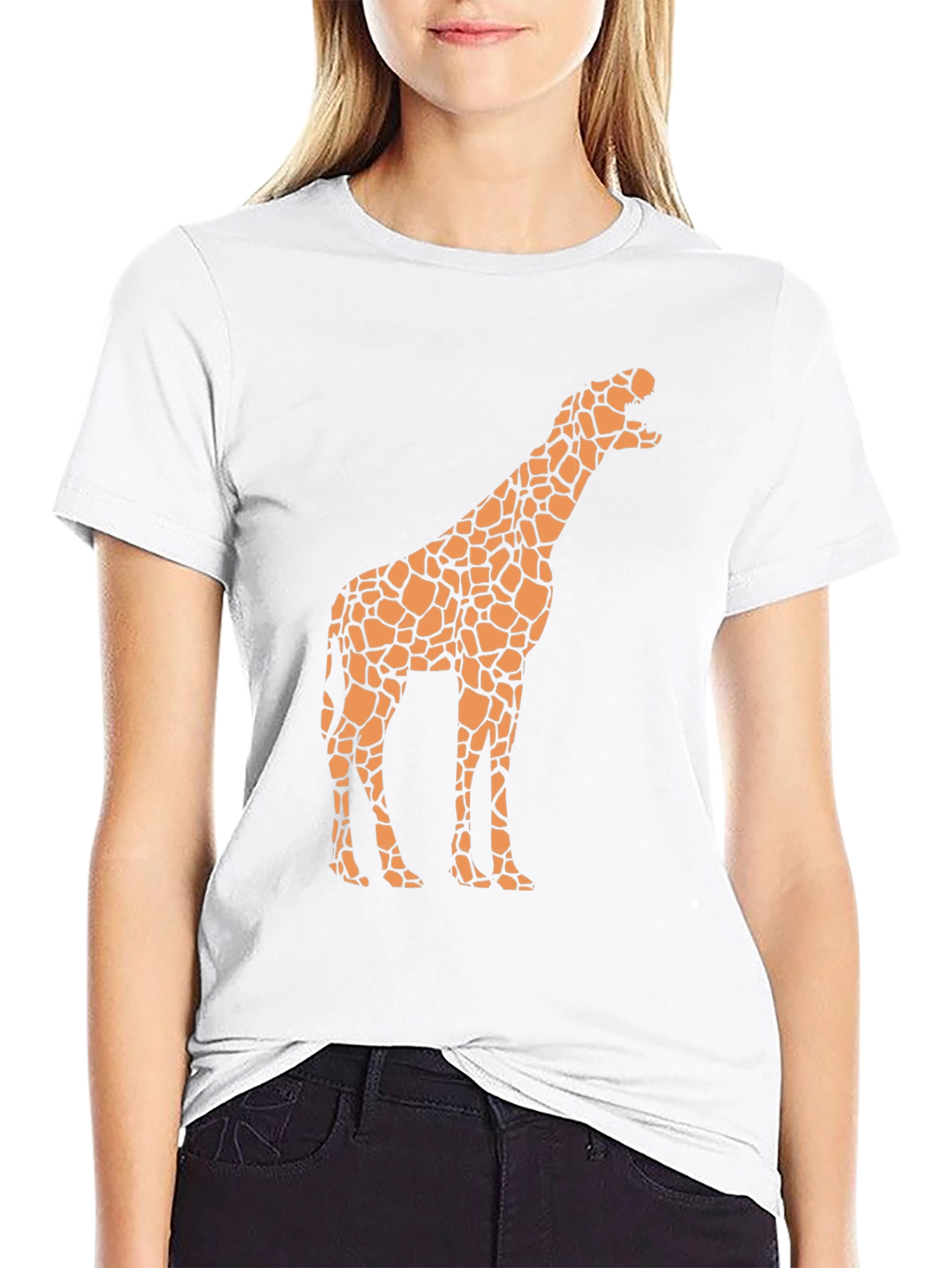 Black Giraffe Print Black T-Shirt - Novelty Design view 9