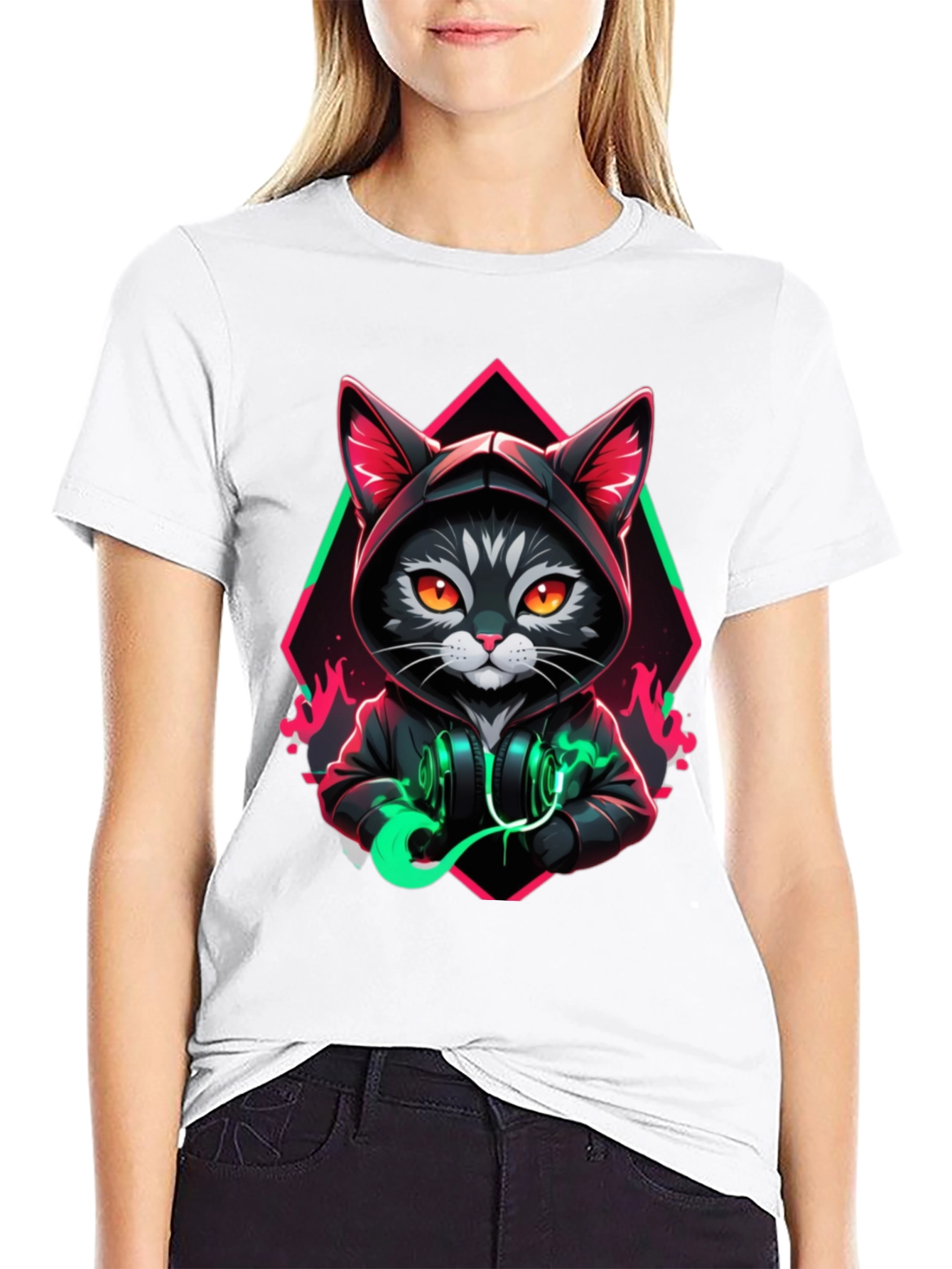 Black Cool Cat Hoodie T-Shirt - Unique Design view 9