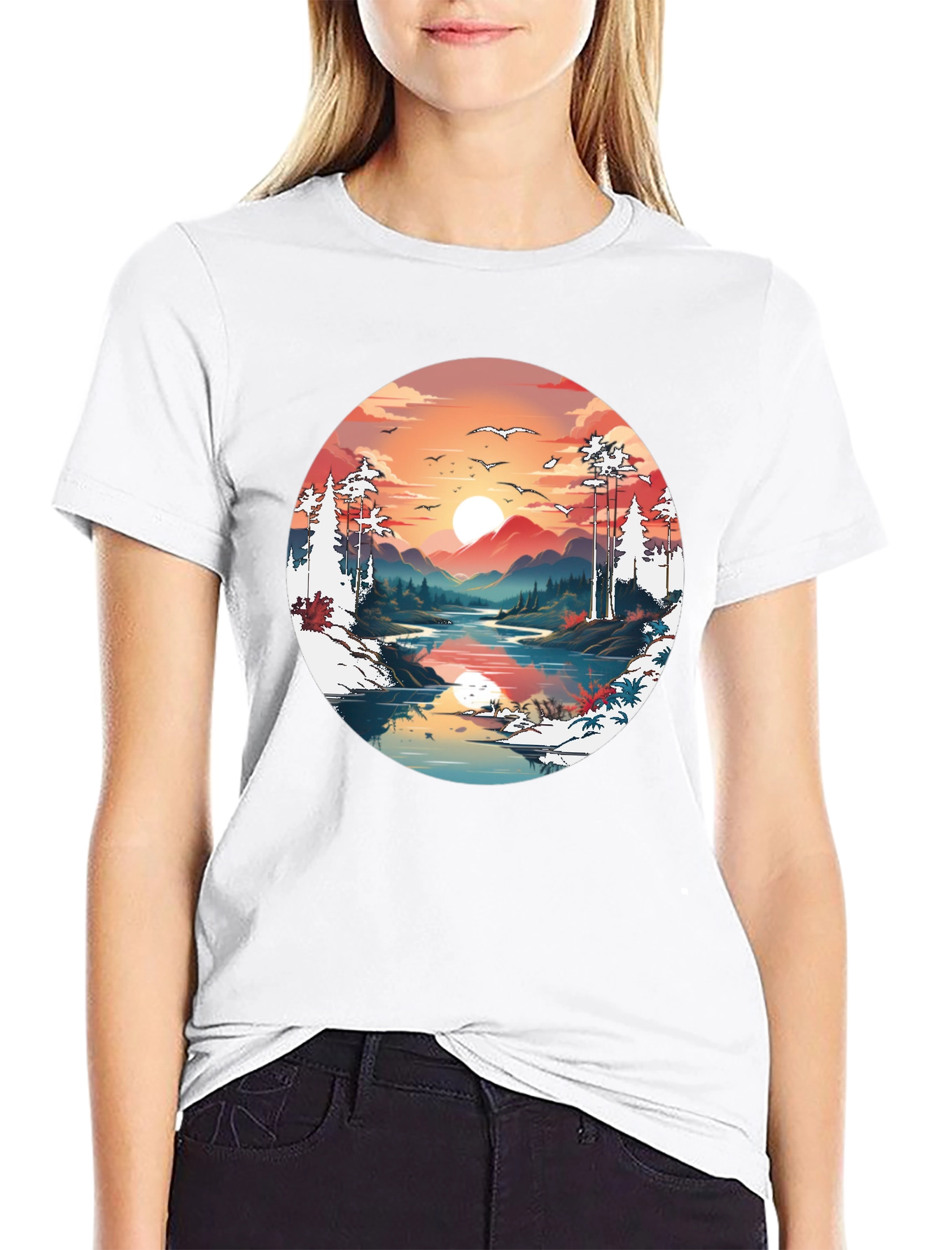 Black Sunset Lake Graphic Tee view 9