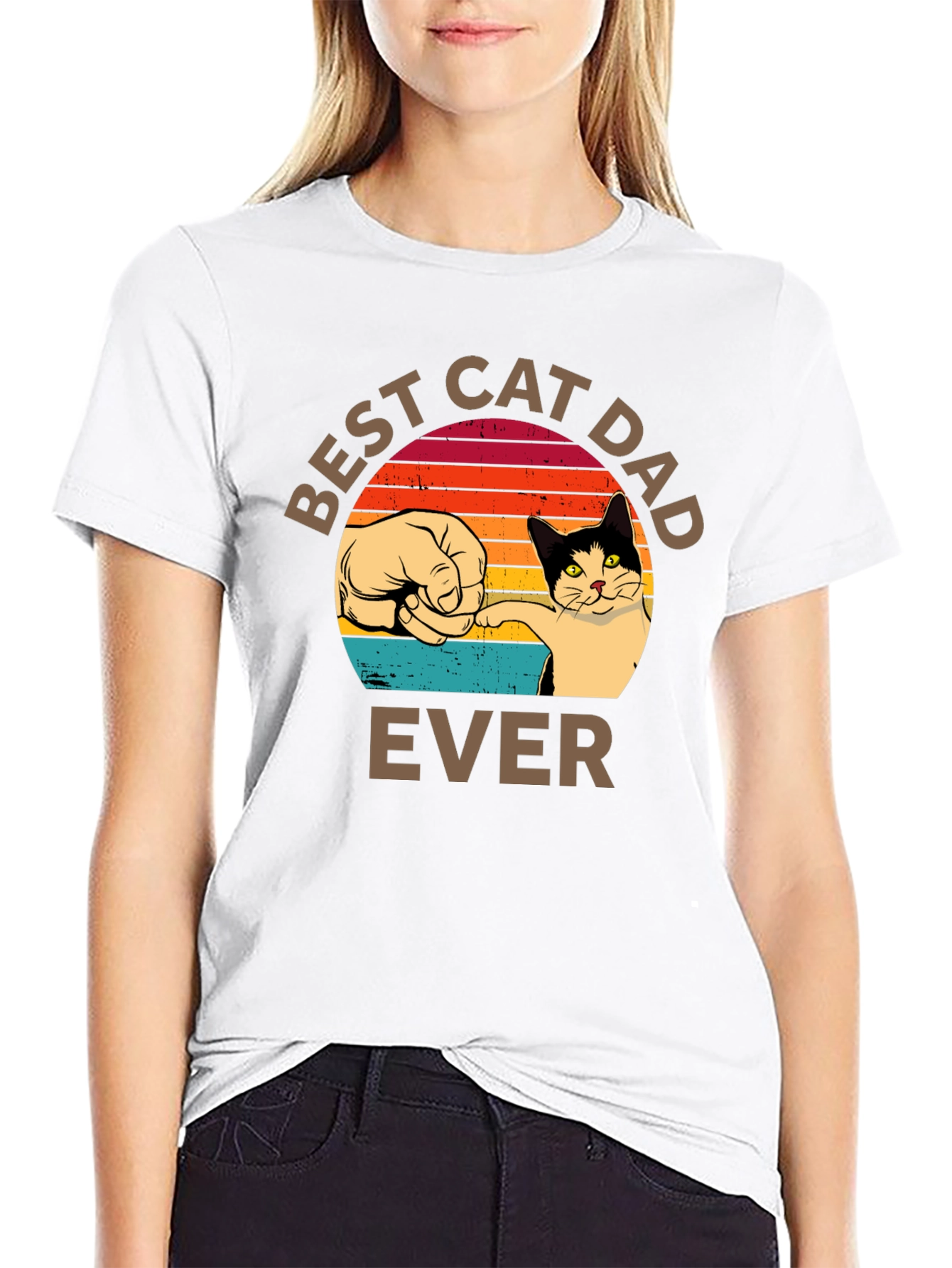 Black Best Cat Dad Ever T-Shirt Retro Sunset view 9