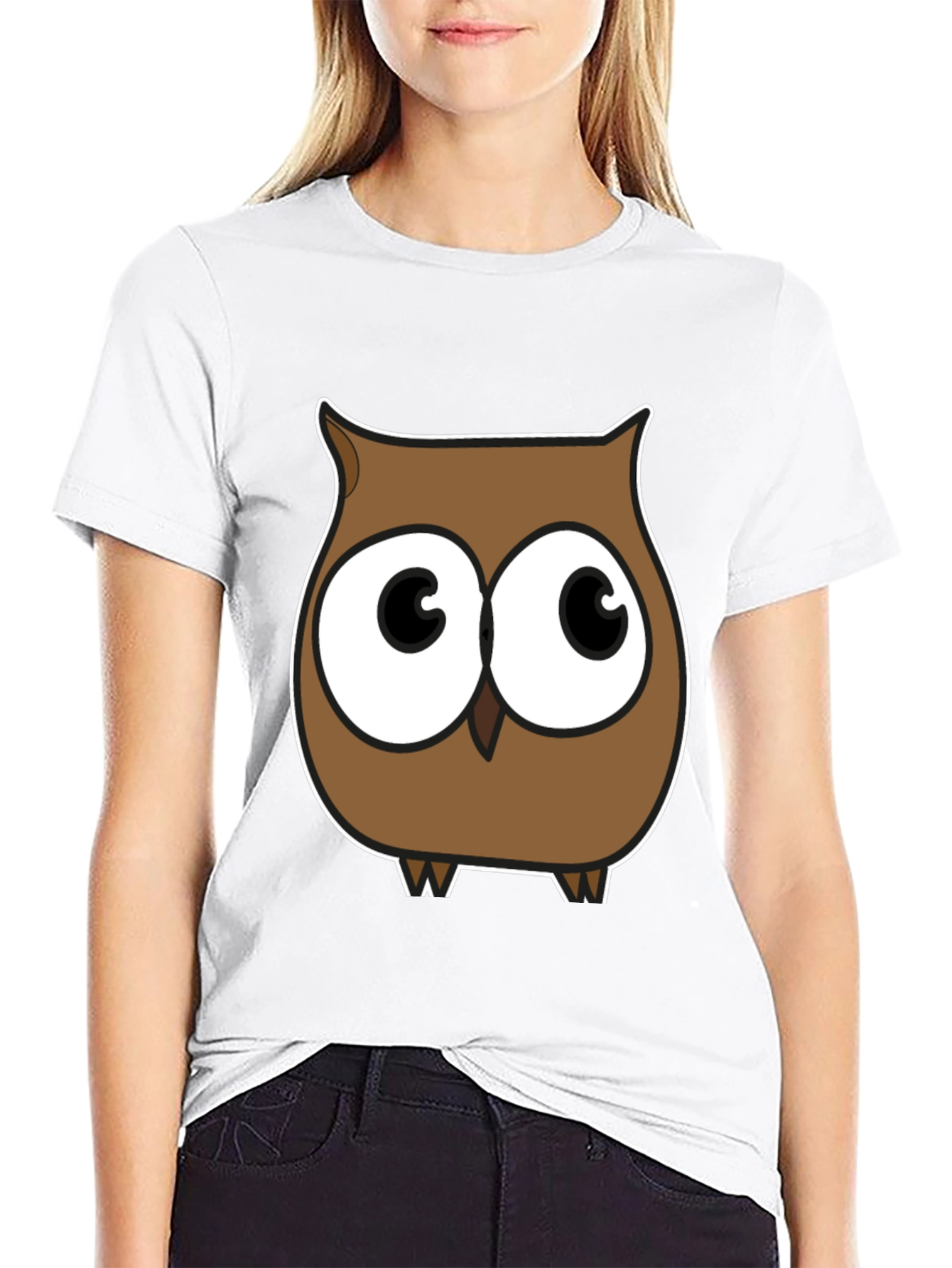Black Cartoon Owl Graphic T-Shirt - Black view 9